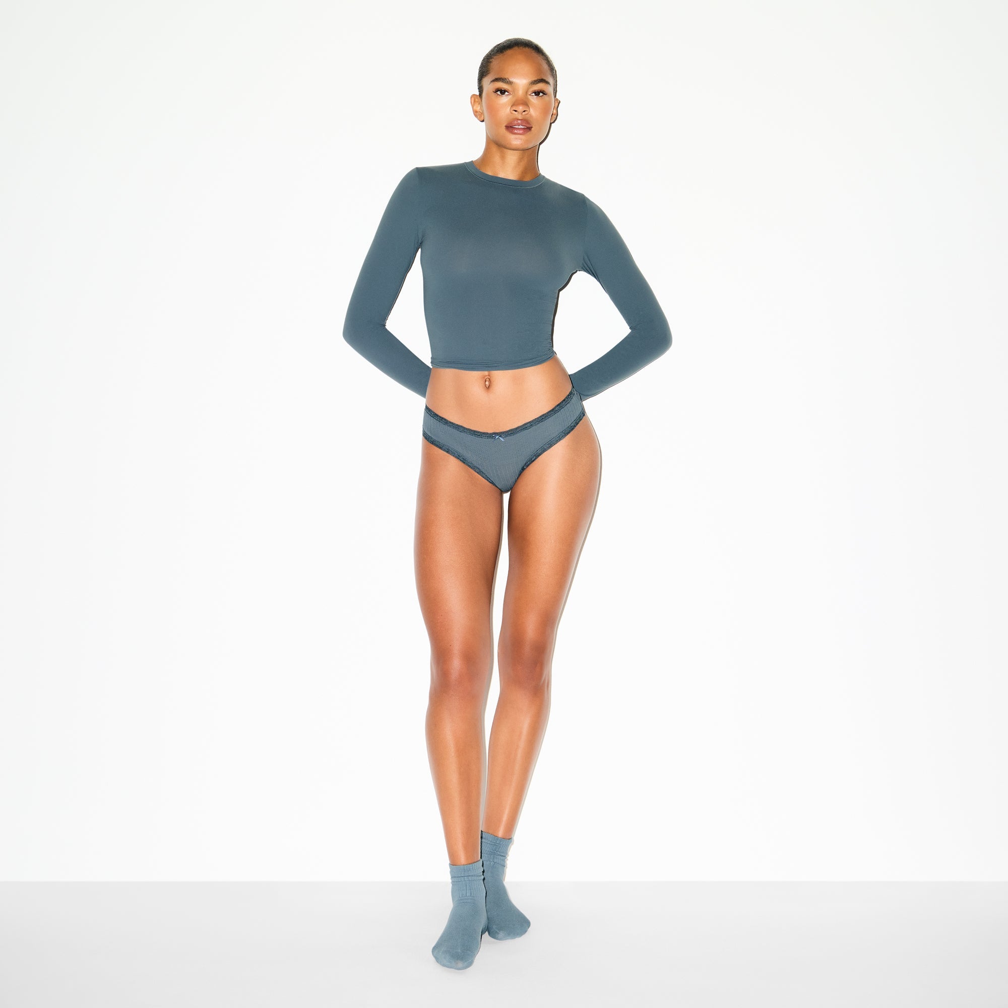 SKIMS LIGHTWEIGHT COTTON POINTELLE LACE BRIEF | ZIRCON TONAL