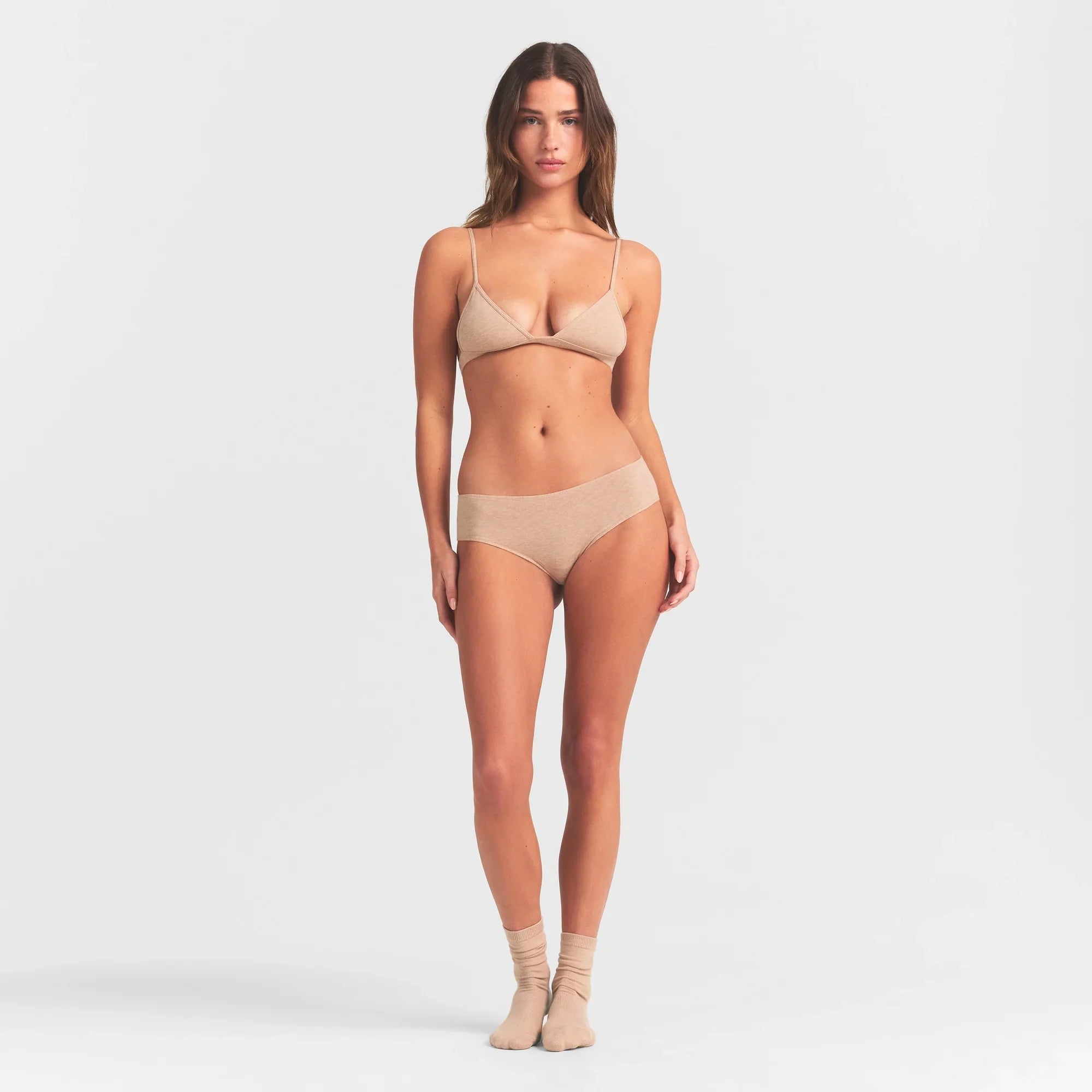 SKIMS EVERYDAY COTTON TRIANGLE BRALETTE | CLAY HEATHER