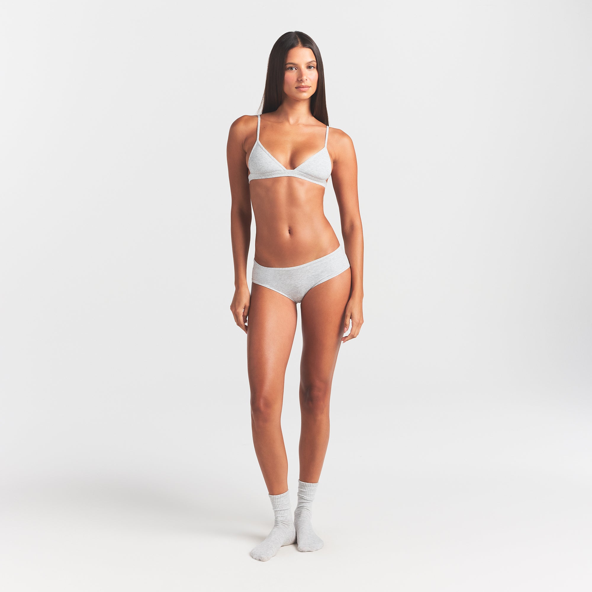 SKIMS EVERYDAY COTTON TRIANGLE BRALETTE | LIGHT HEATHER GREY