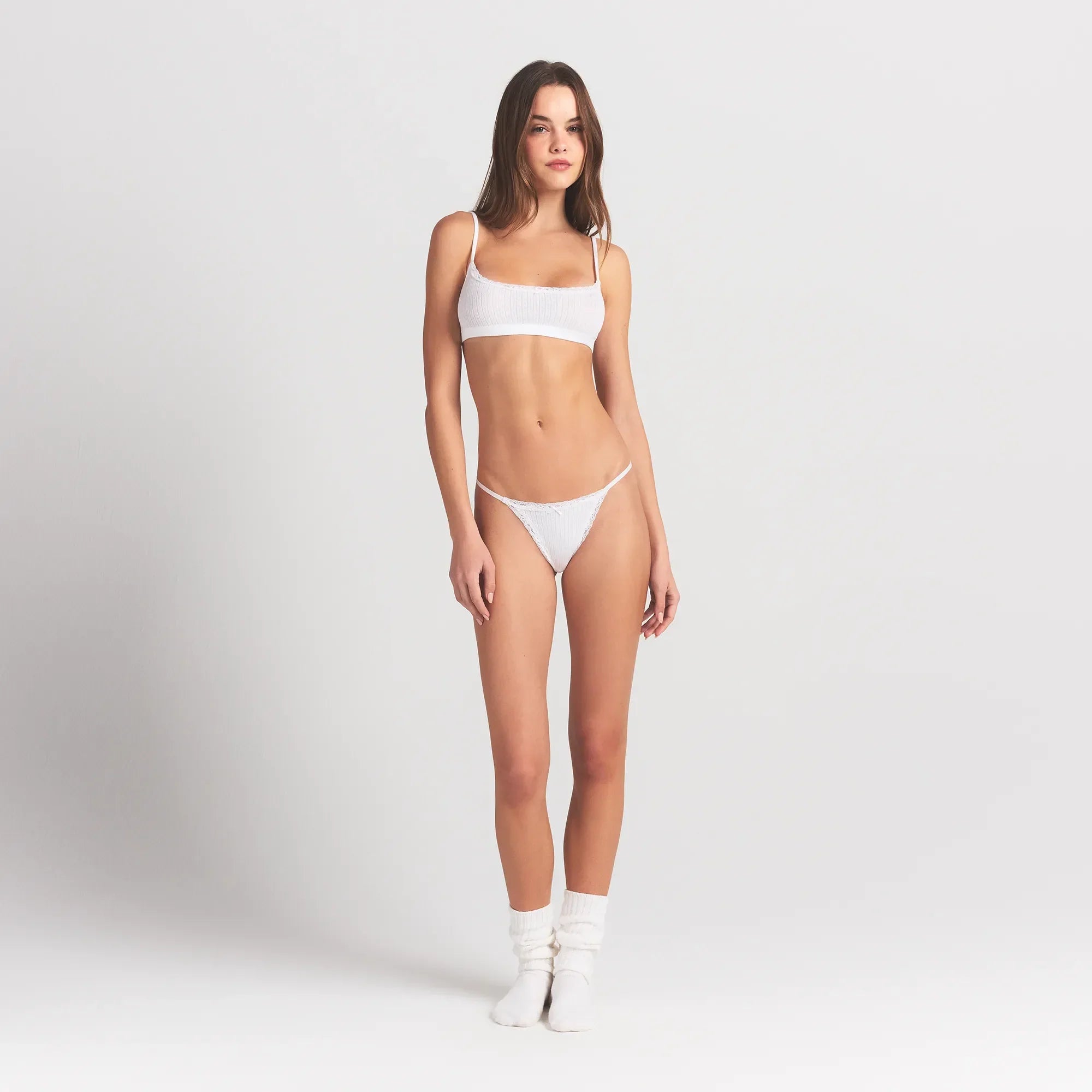 SKIMS LIGHTWEIGHT COTTON POINTELLE SCOOP BRALETTE | SNOW