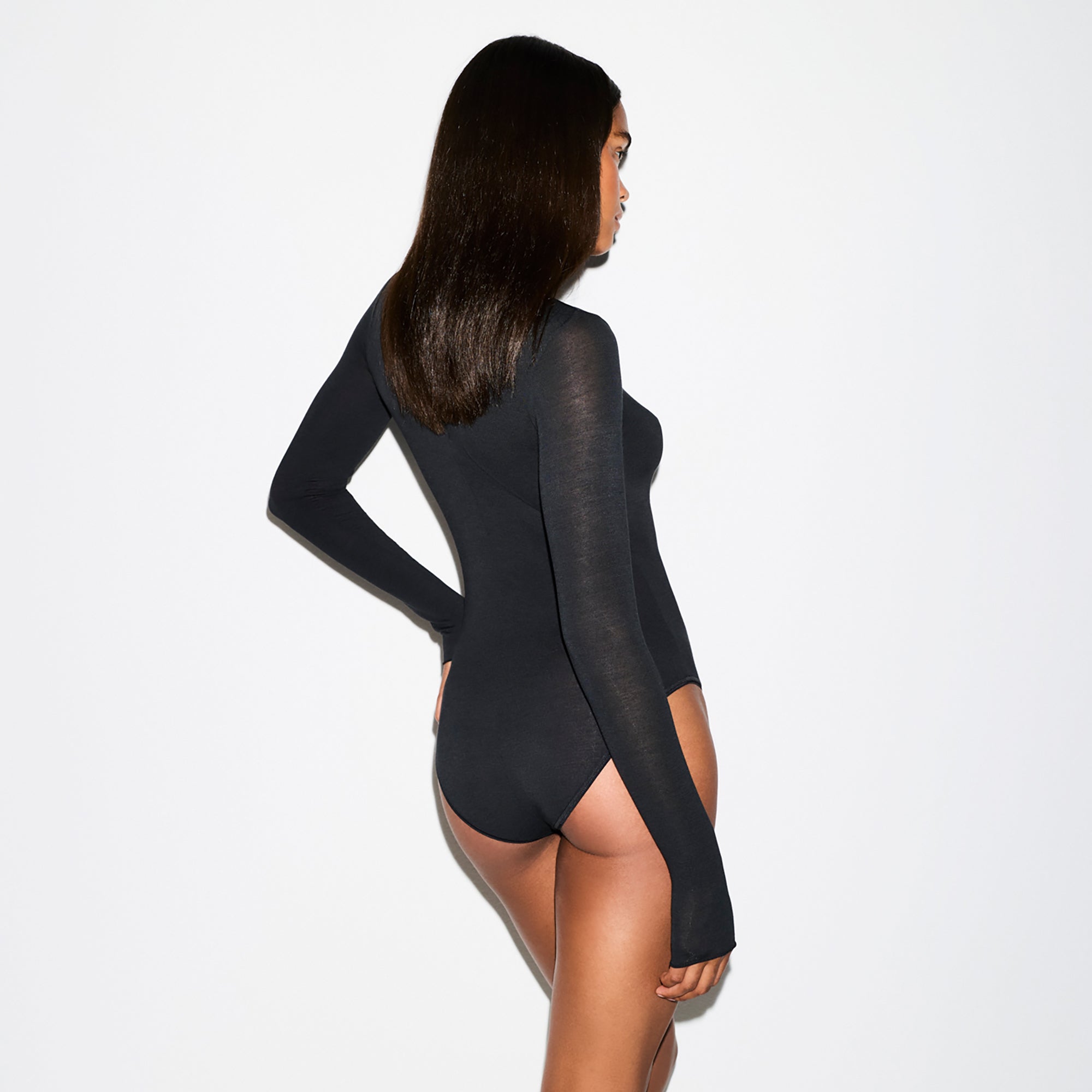SKIMS SHEER MODAL LONG SLEEVE TURTLENECK BODYSUIT | ONYX