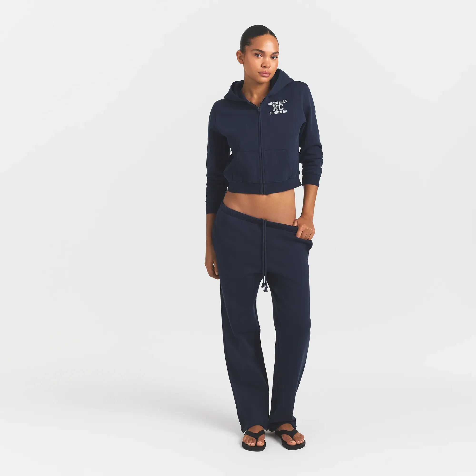 SKIMS BOYFRIEND FLEECE STRAIGHT LEG PANT | NAVY