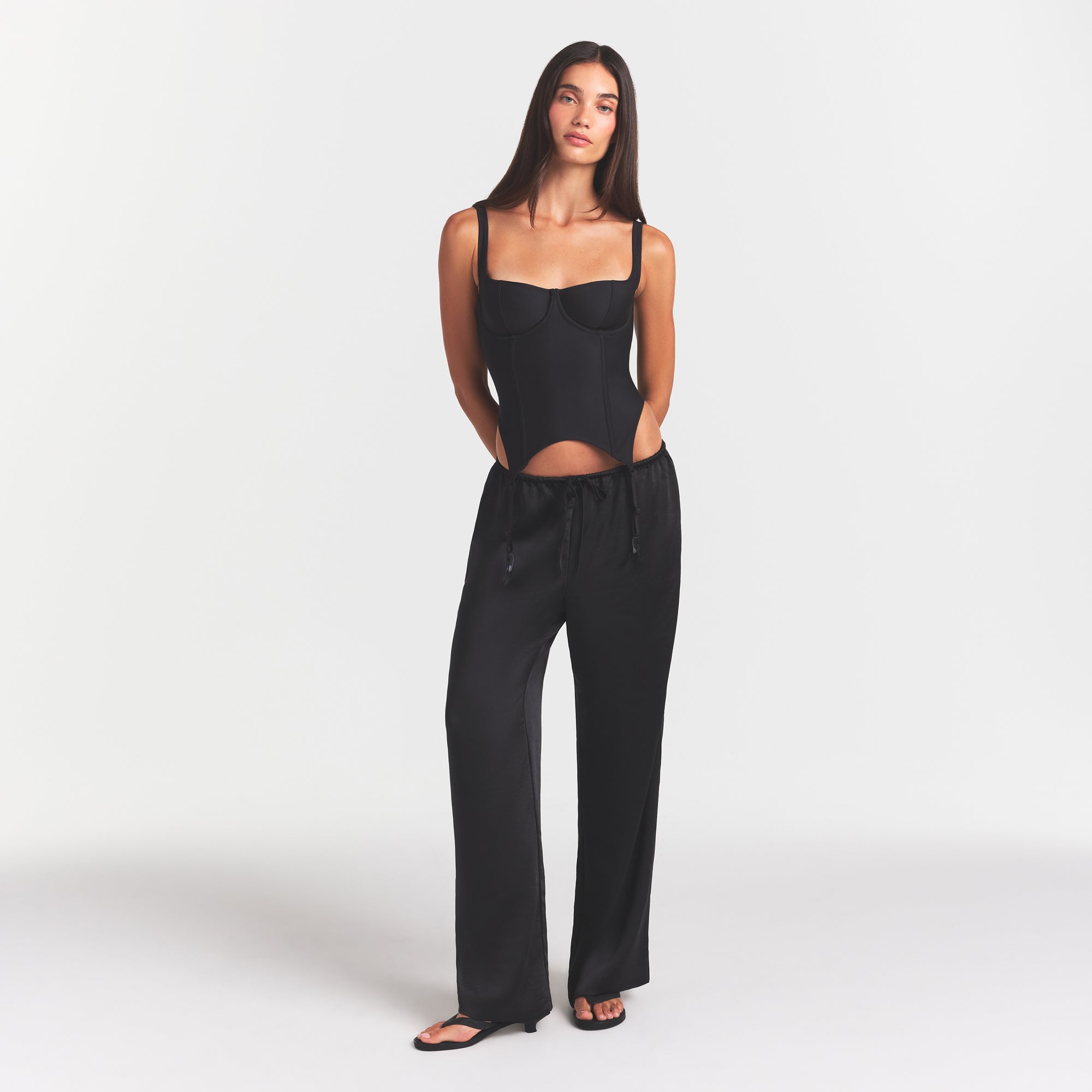 SKIMS LIGHTWEIGHT SATIN STRAIGHT LEG PANT | OBSIDIAN