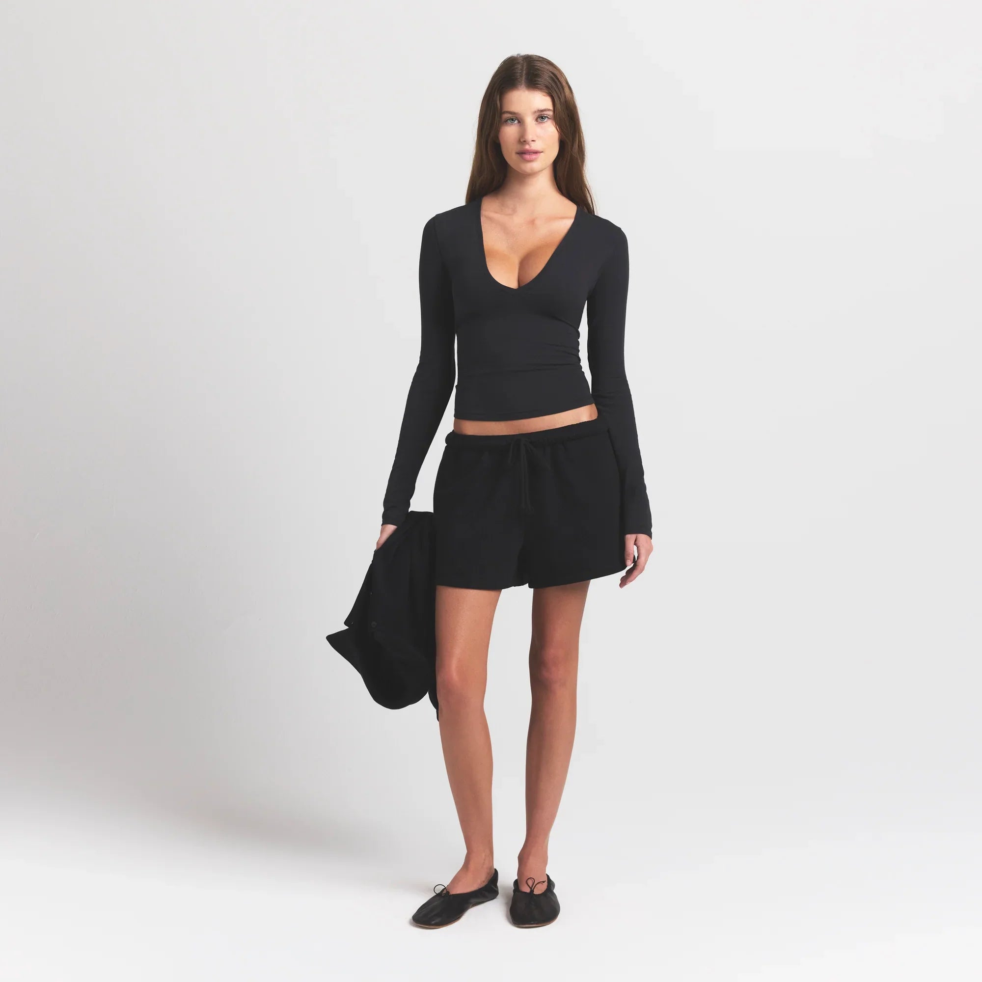 SKIMS COTTON FLEECE CLASSIC SHORT | ONYX