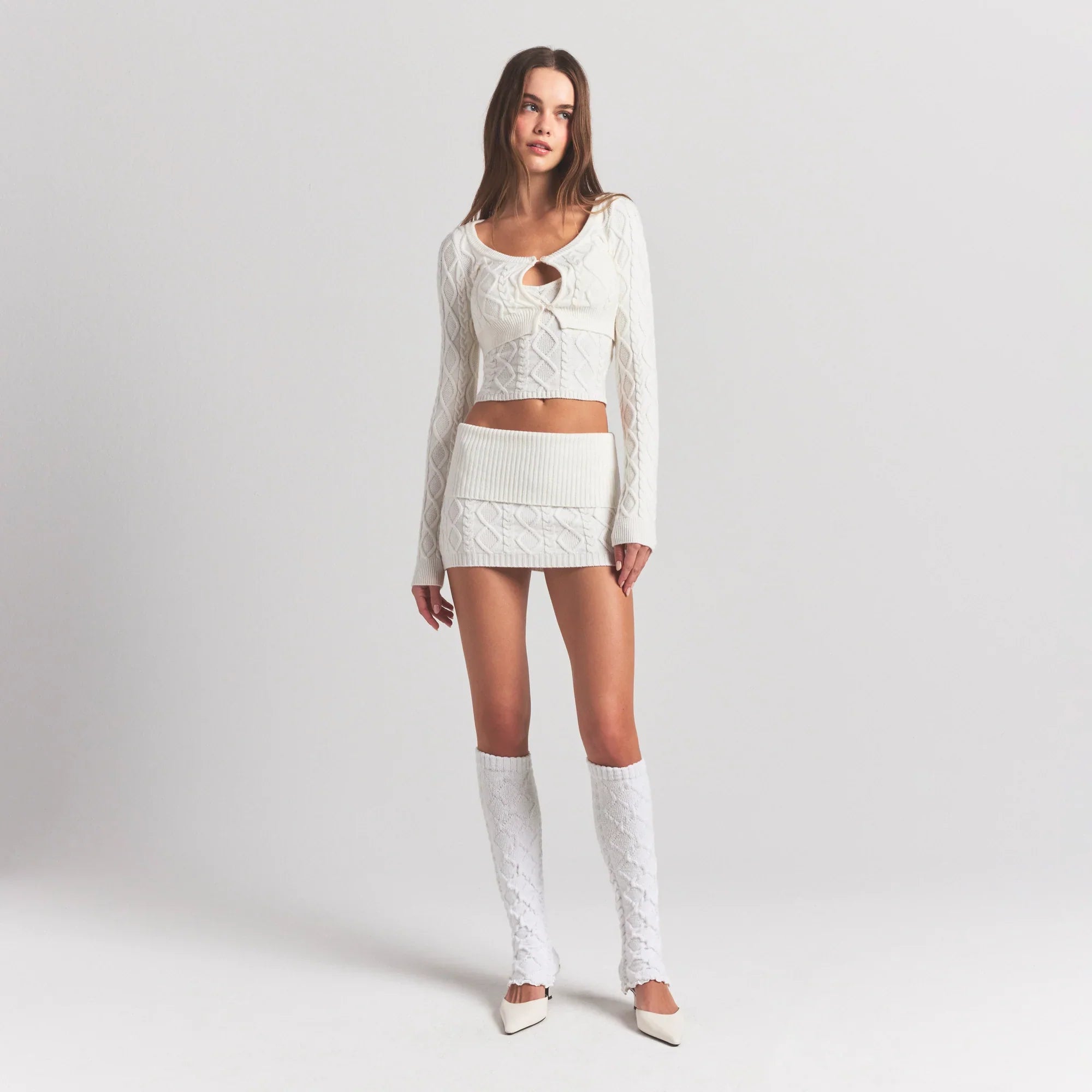 SKIMS SWEATER KNITS CABLE KNIT MINI SKIRT | IVORY