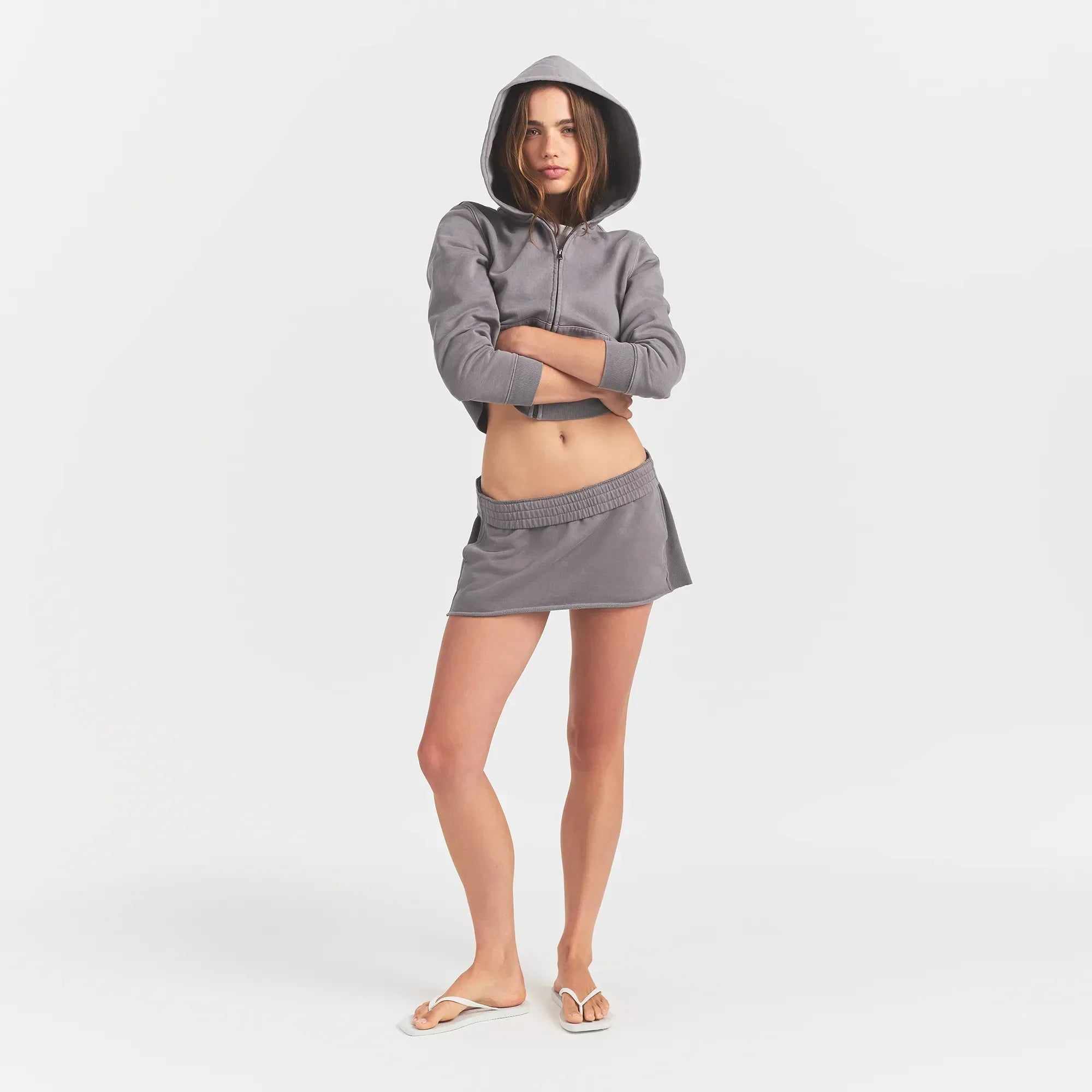 SKIMS BOYFRIEND FLEECE MINI SKIRT | SHADOW