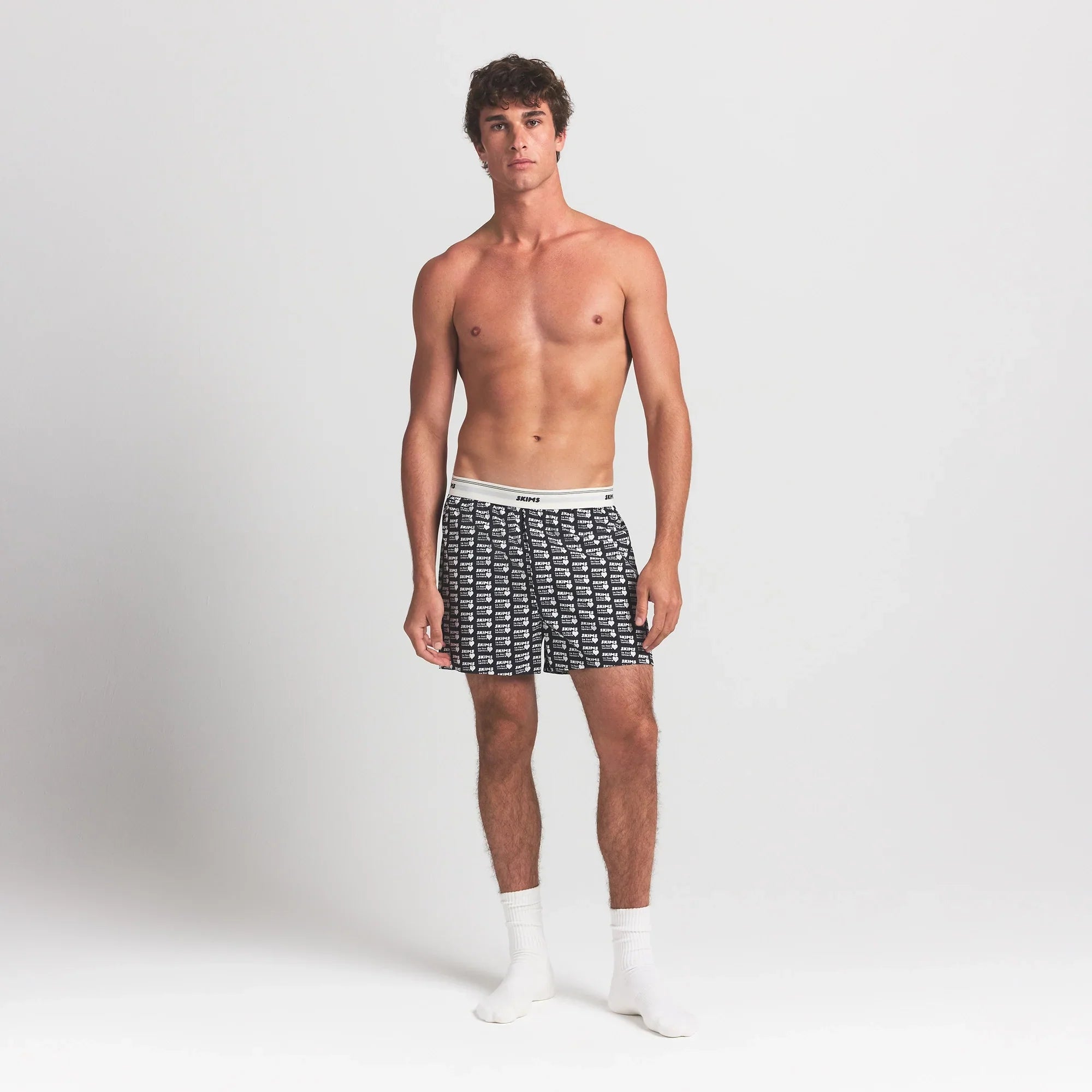 COTTON POPLIN MENS LOGO BAND BOXER | OBSIDIAN SKIMS LOVERS PRINT