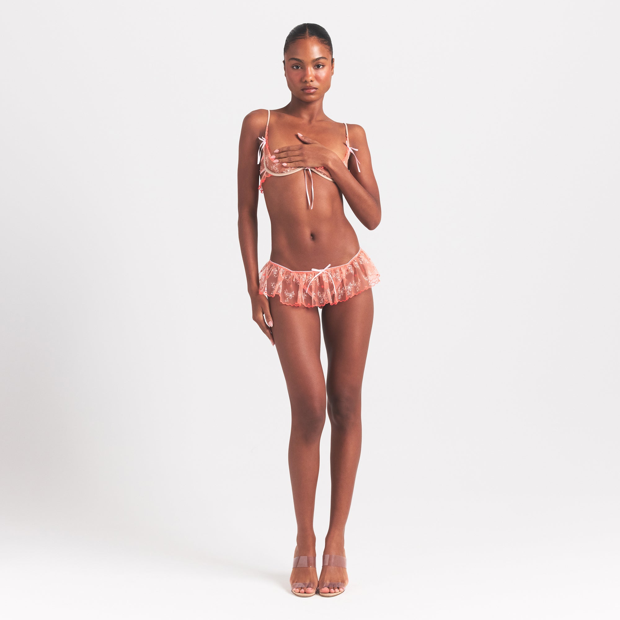 SKIMS EMBROIDERED TULLE SKIMPY BRA | GUAVA HEART TULLE