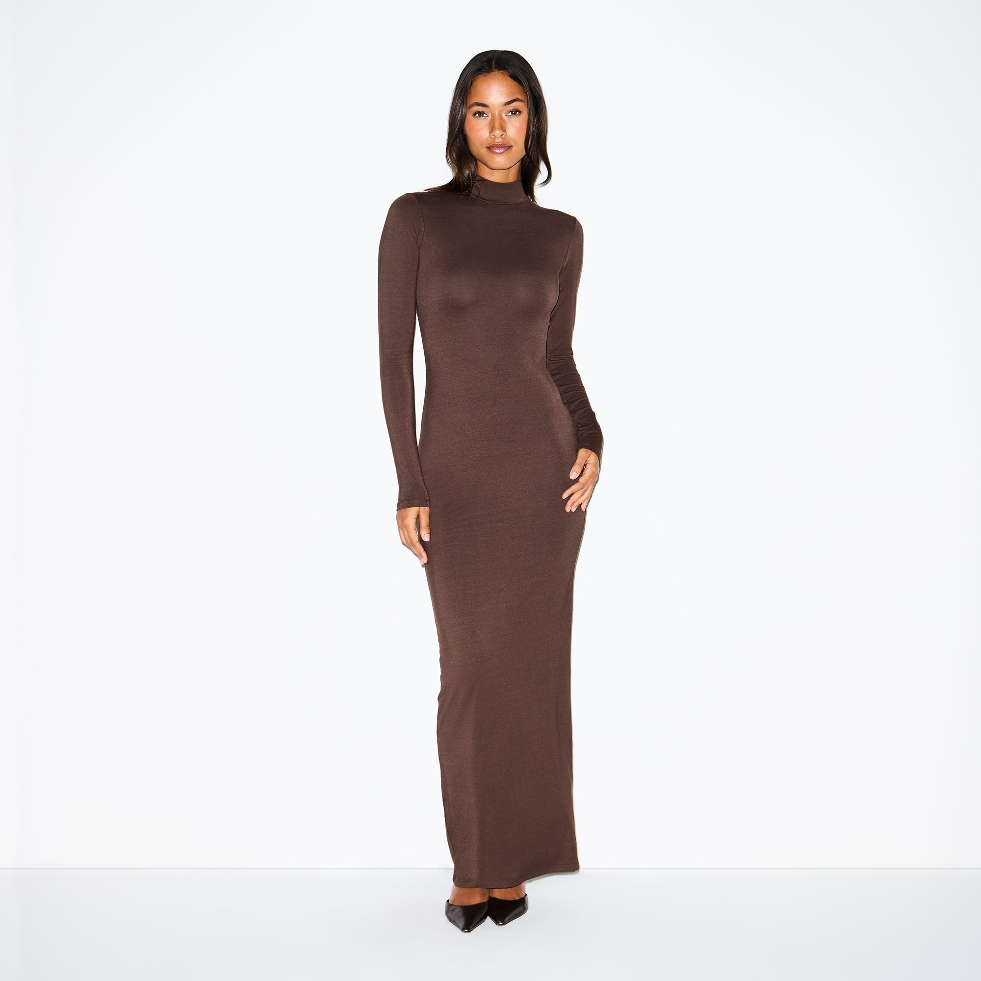 SKIMS SMOOTH LAYERS TURTLENECK LONG DRESS | ESPRESSO