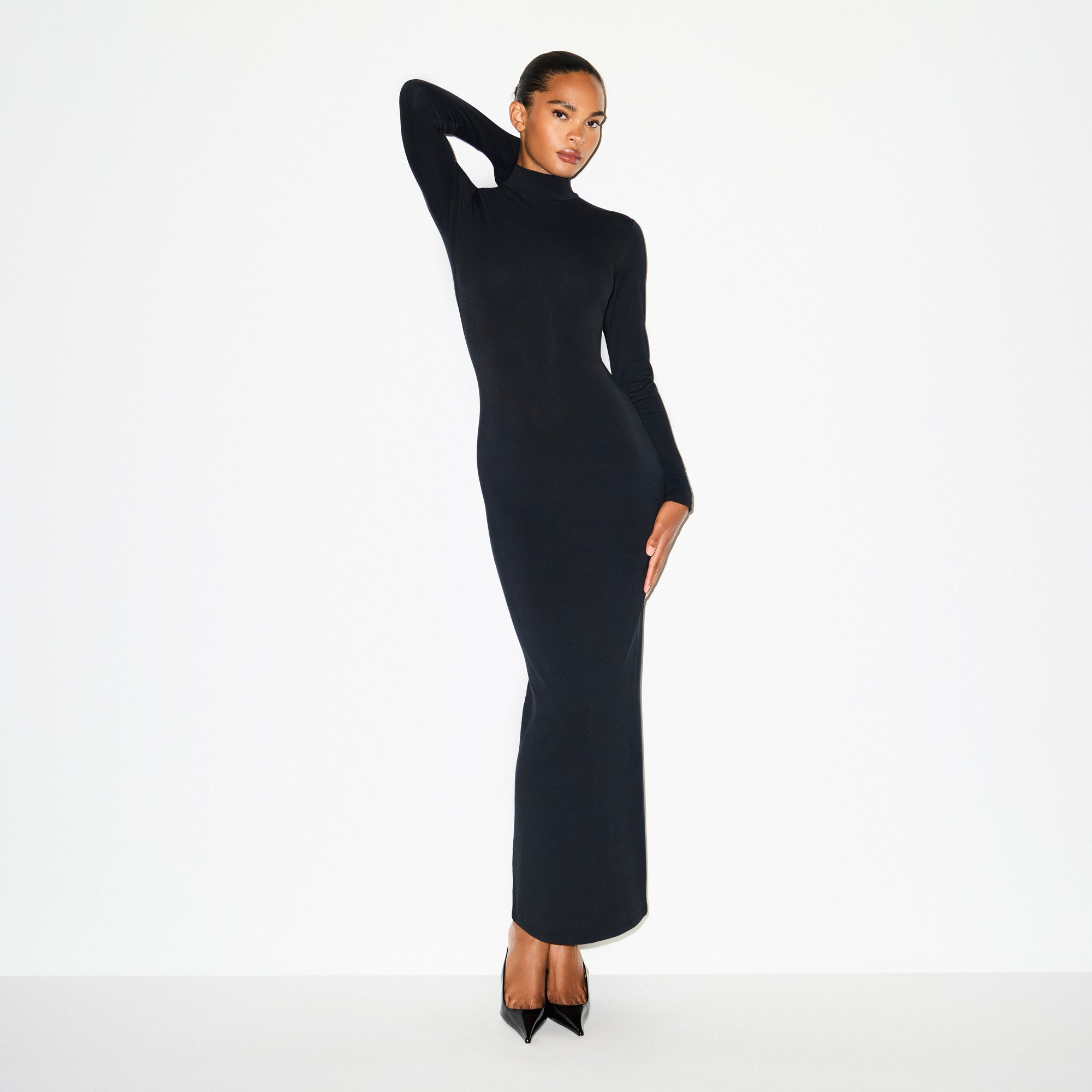 SKIMS SMOOTH LAYERS TURTLENECK LONG DRESS | OBSIDIAN
