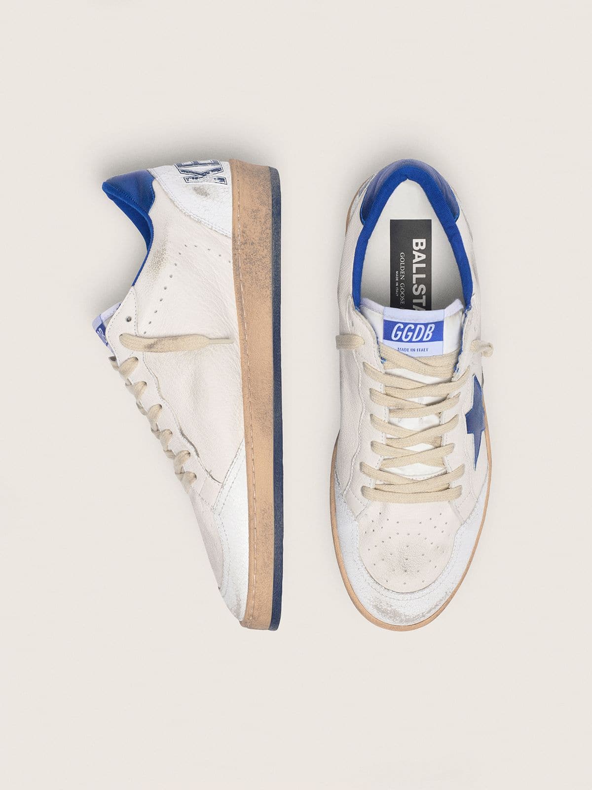 Golden Goose Men's Ball Star in white nappa with blue star and heel tab