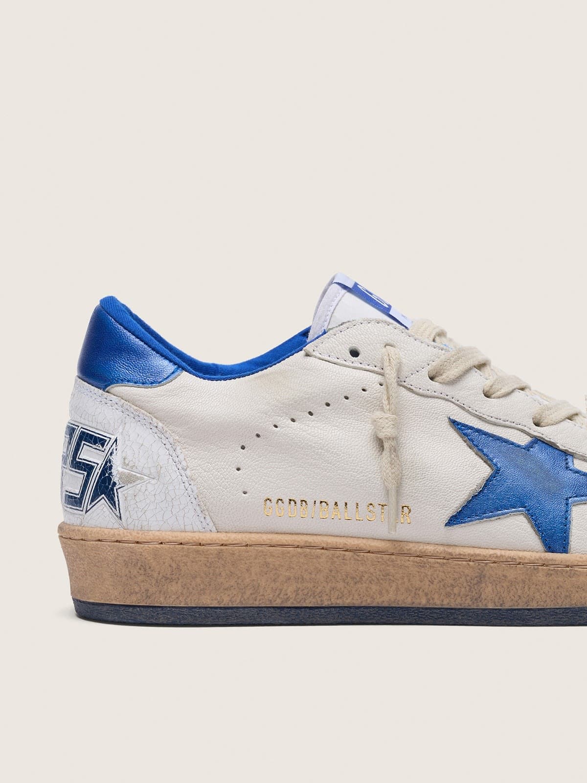 Golden Goose Men's Ball Star in white nappa with blue star and heel tab