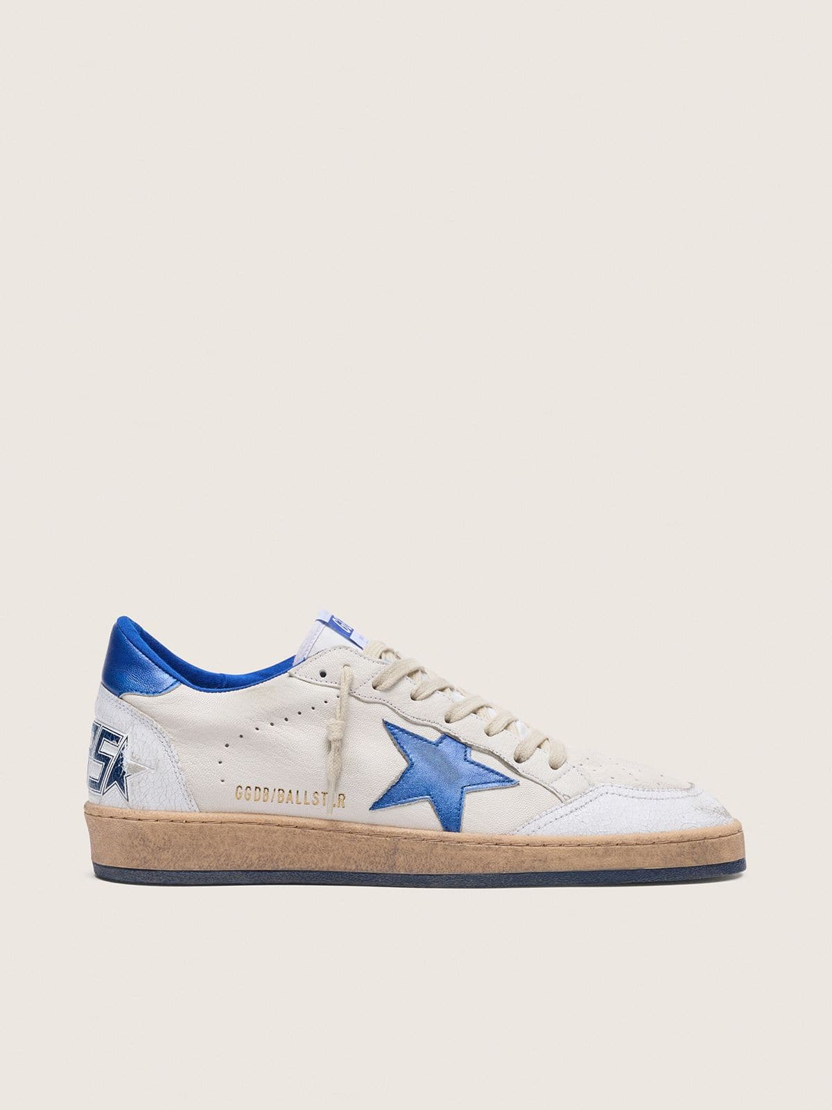 Golden Goose Men's Ball Star in white nappa with blue star and heel tab
