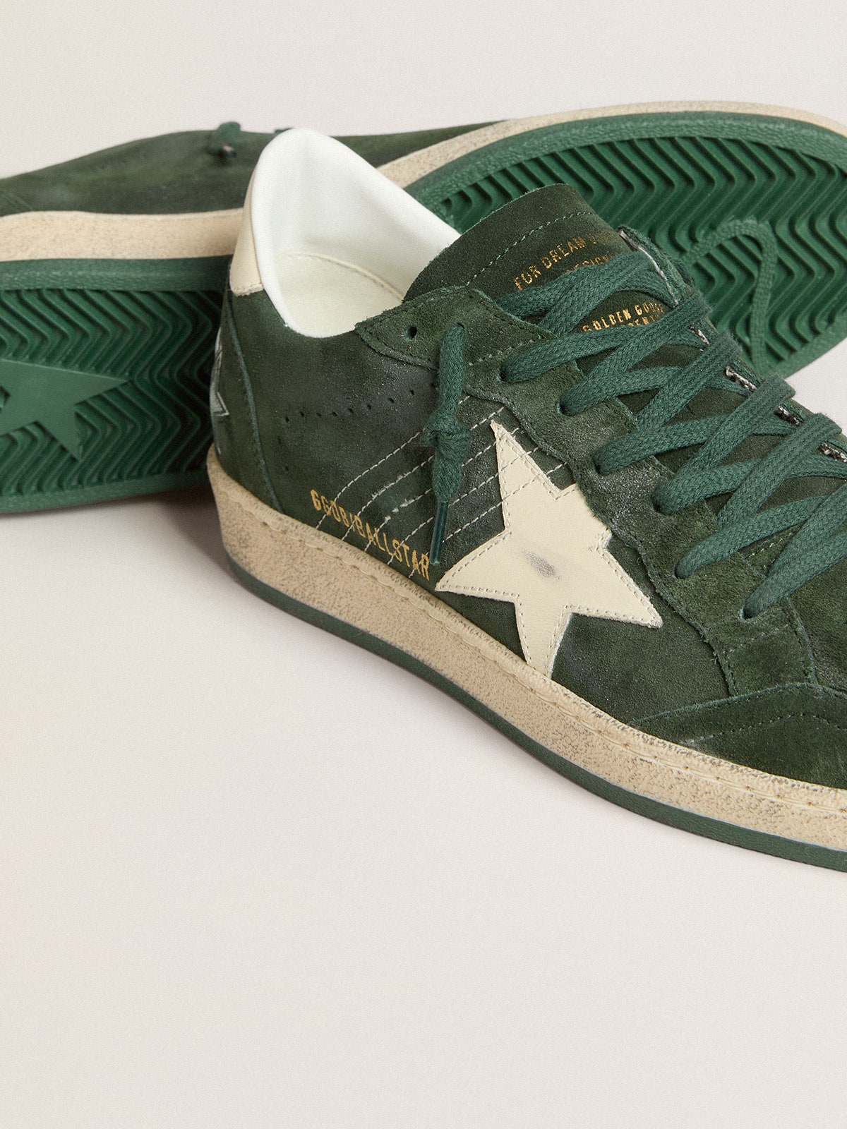 Golden Goose Men's Ball Star in green suede with white leather star and heel tab