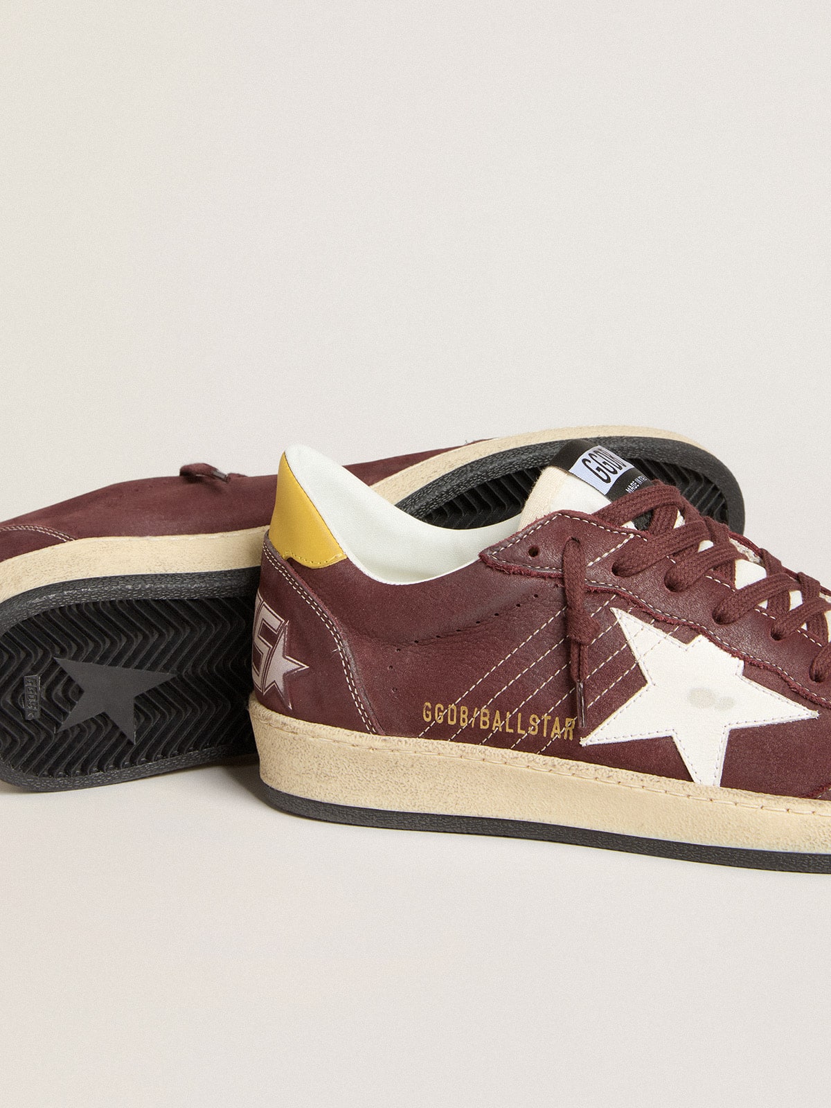 Golden Goose Men's Ball Star in chocolate nubuck with leather star and heel tab