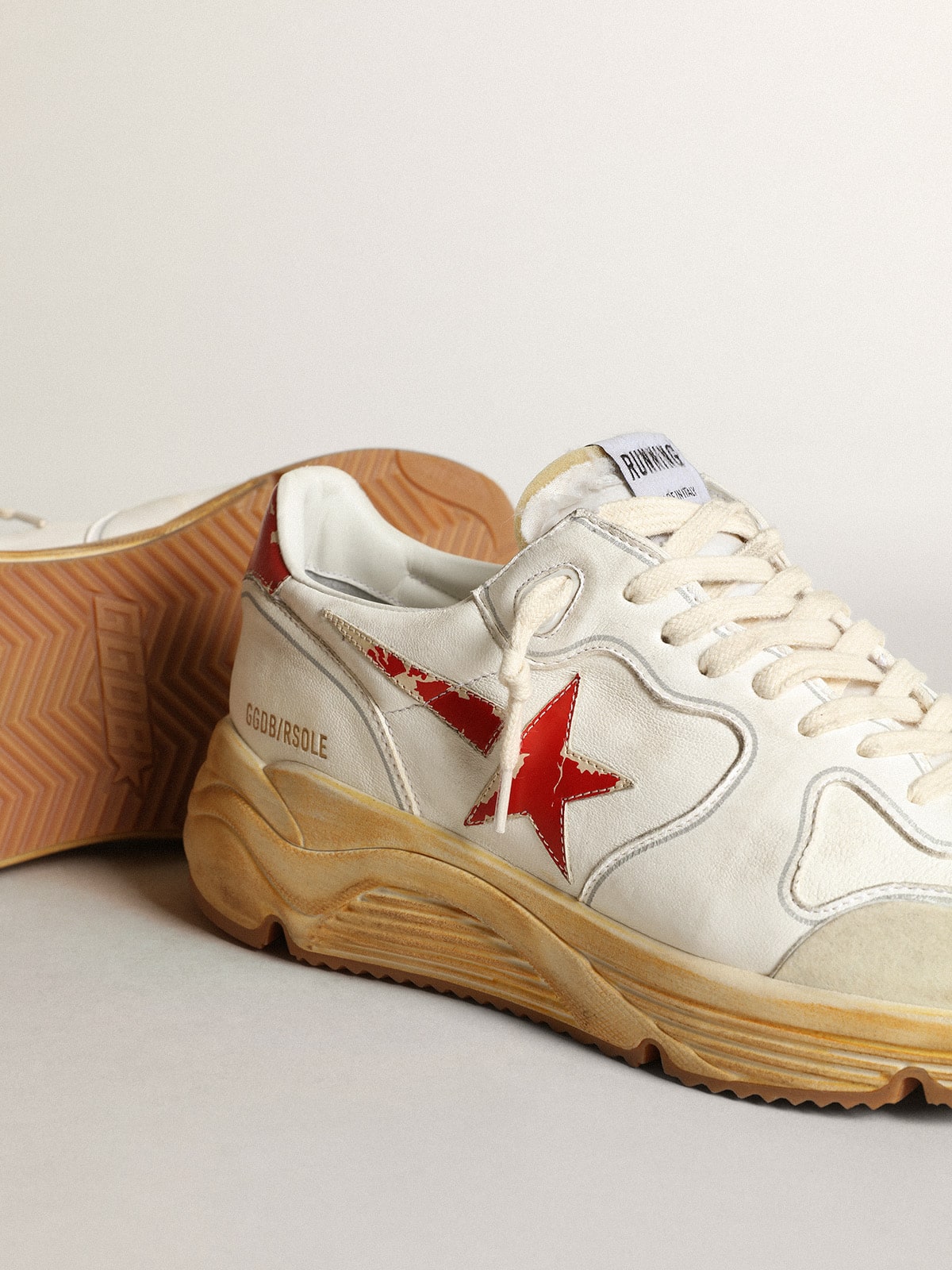 Golden Goose Men's Running Sole with leather star and heel tab with red print