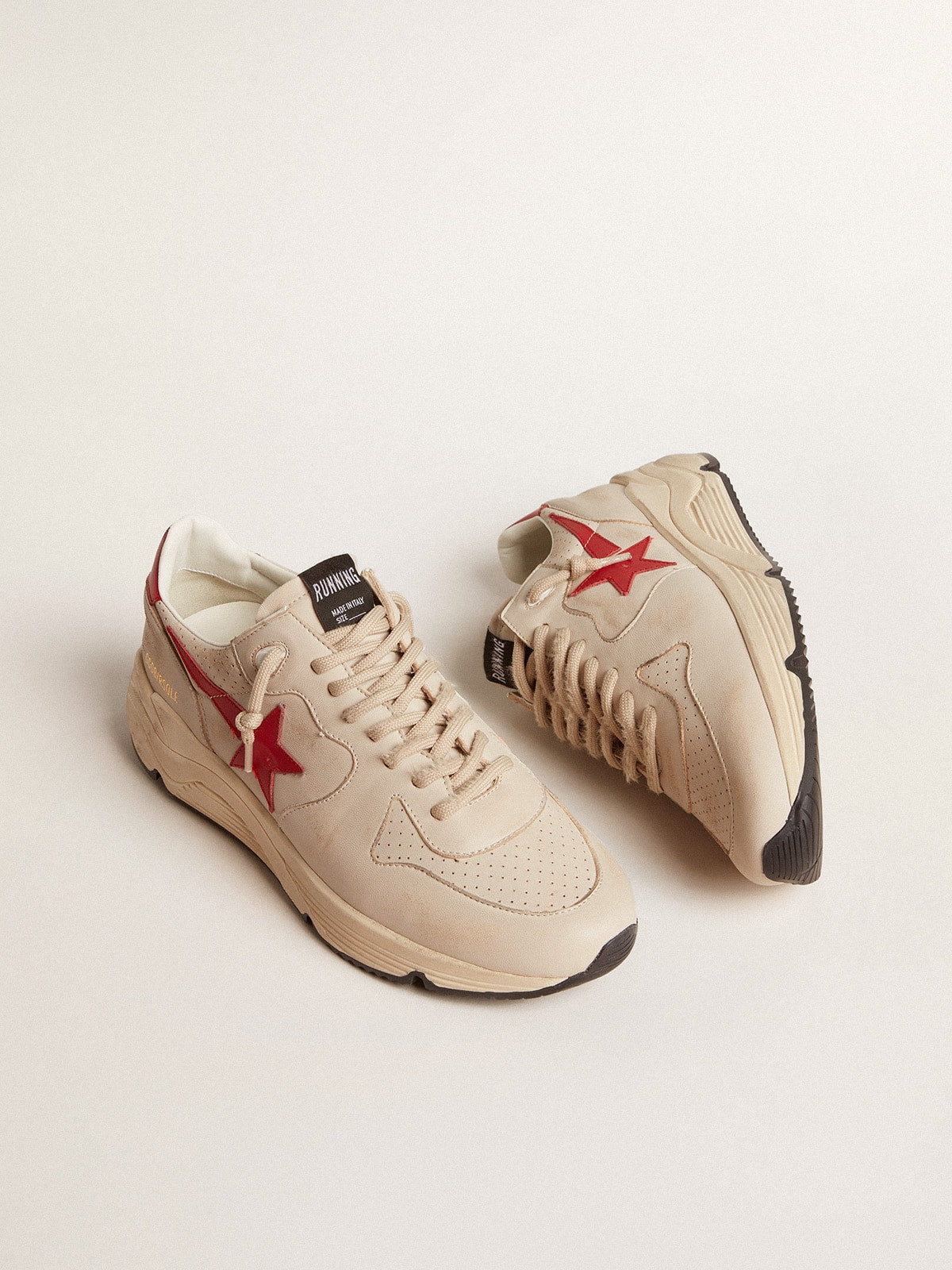 Golden Goose Men's Running Sole in gray nappa leather with red nappa leather star and heel tab