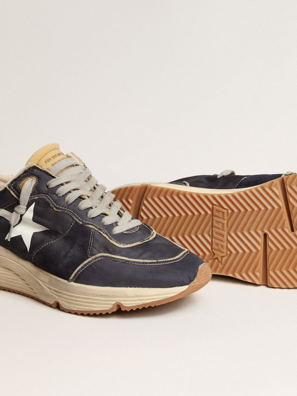 Golden Goose Running Sole in blue nylon with white printed star
