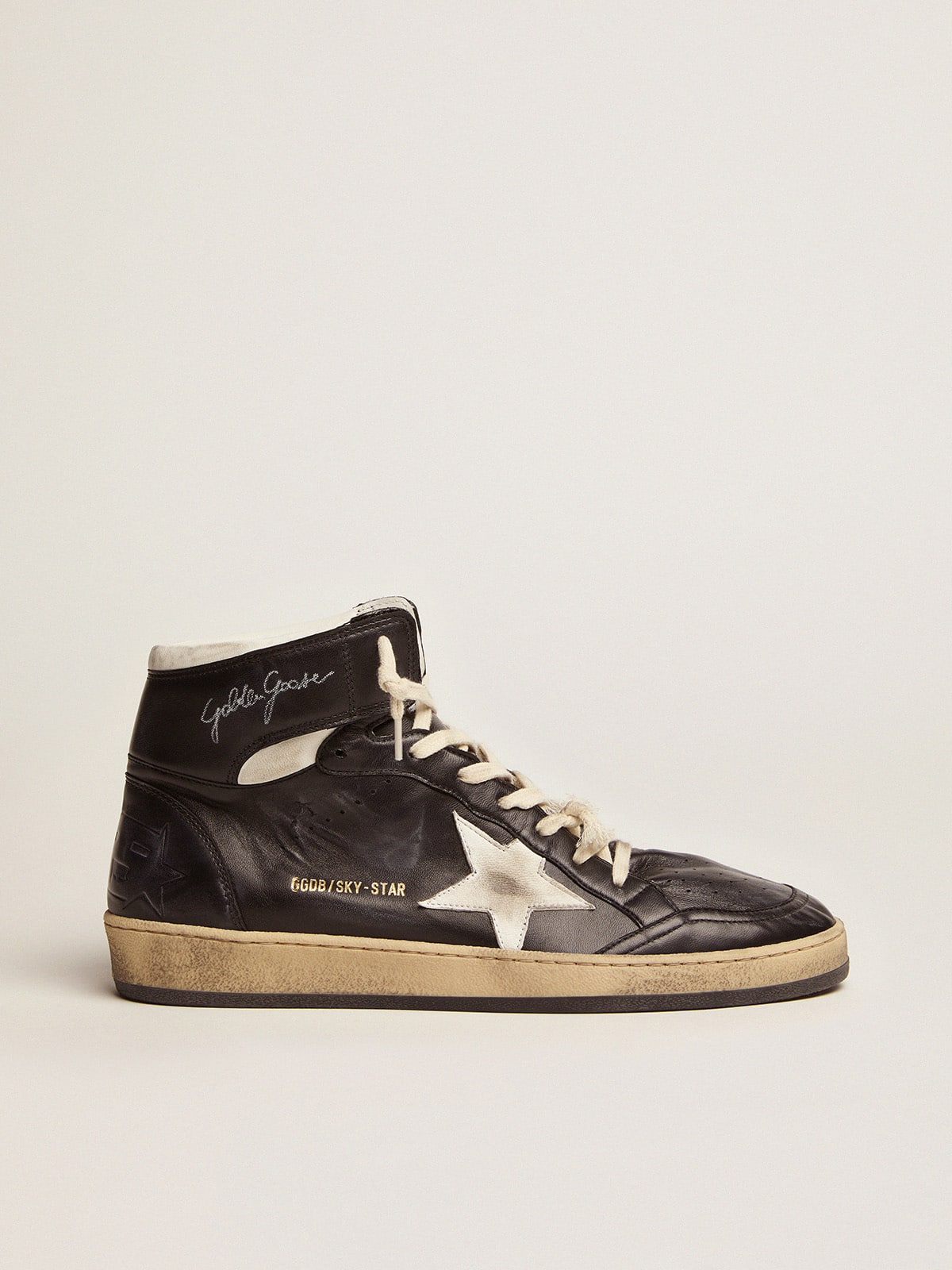 Golden Goose Sky-Star in black nappa leather with white leather star