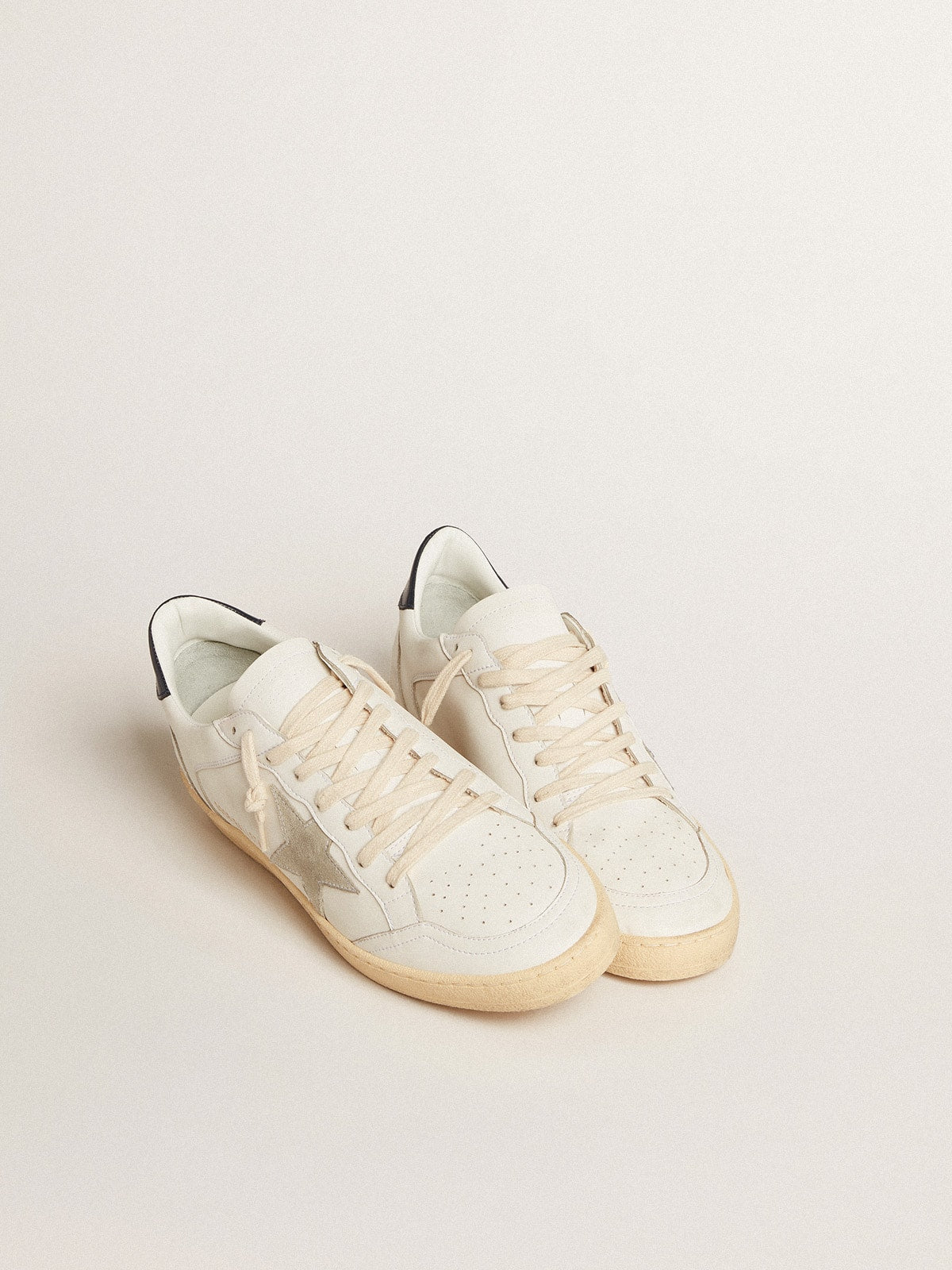 Golden Goose Ball Star with ice-gray suede star and blue leather heel tab