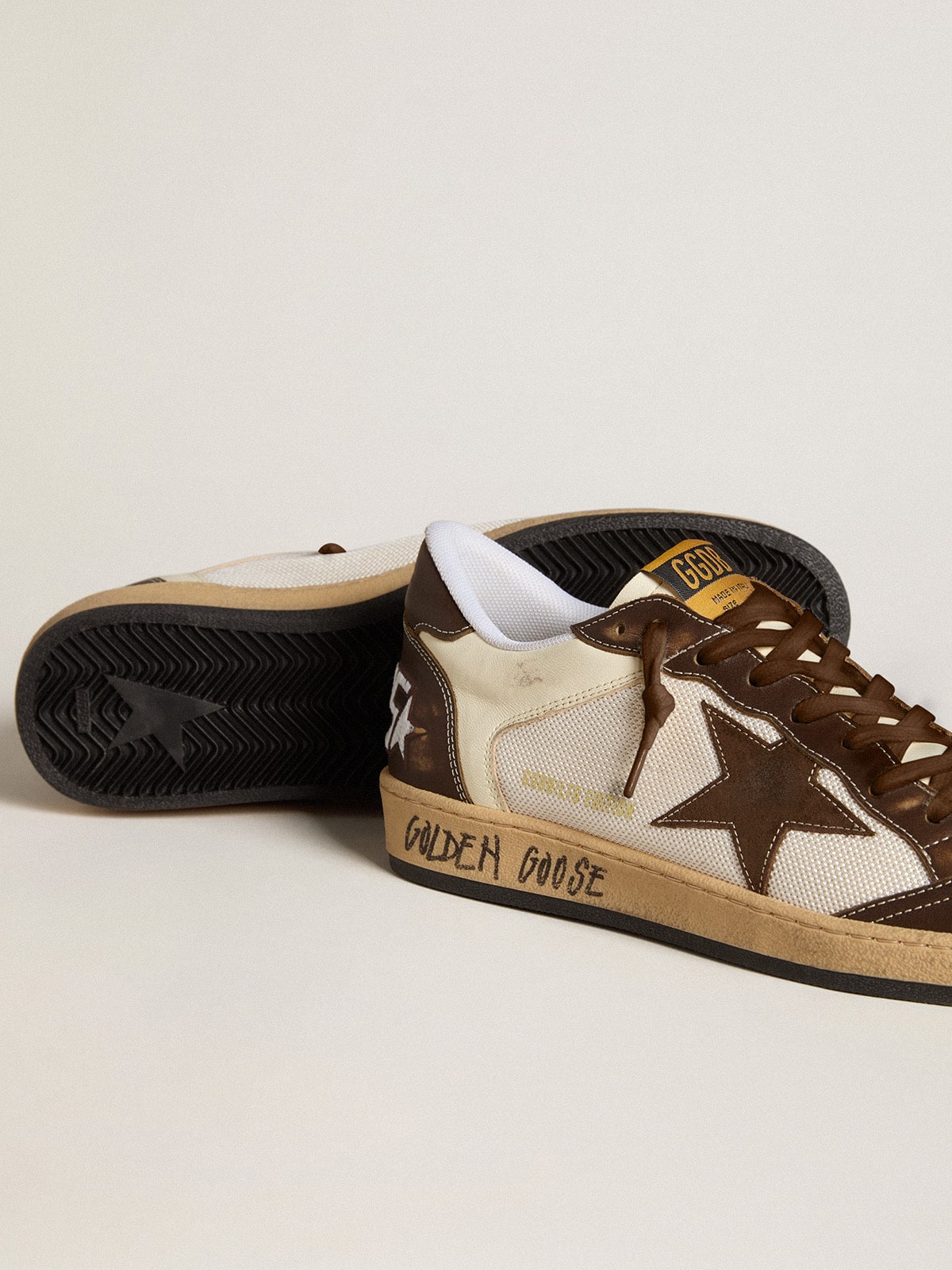 Golden Goose Men's Ball Star in nappa and mesh with suede star and brown leather inserts