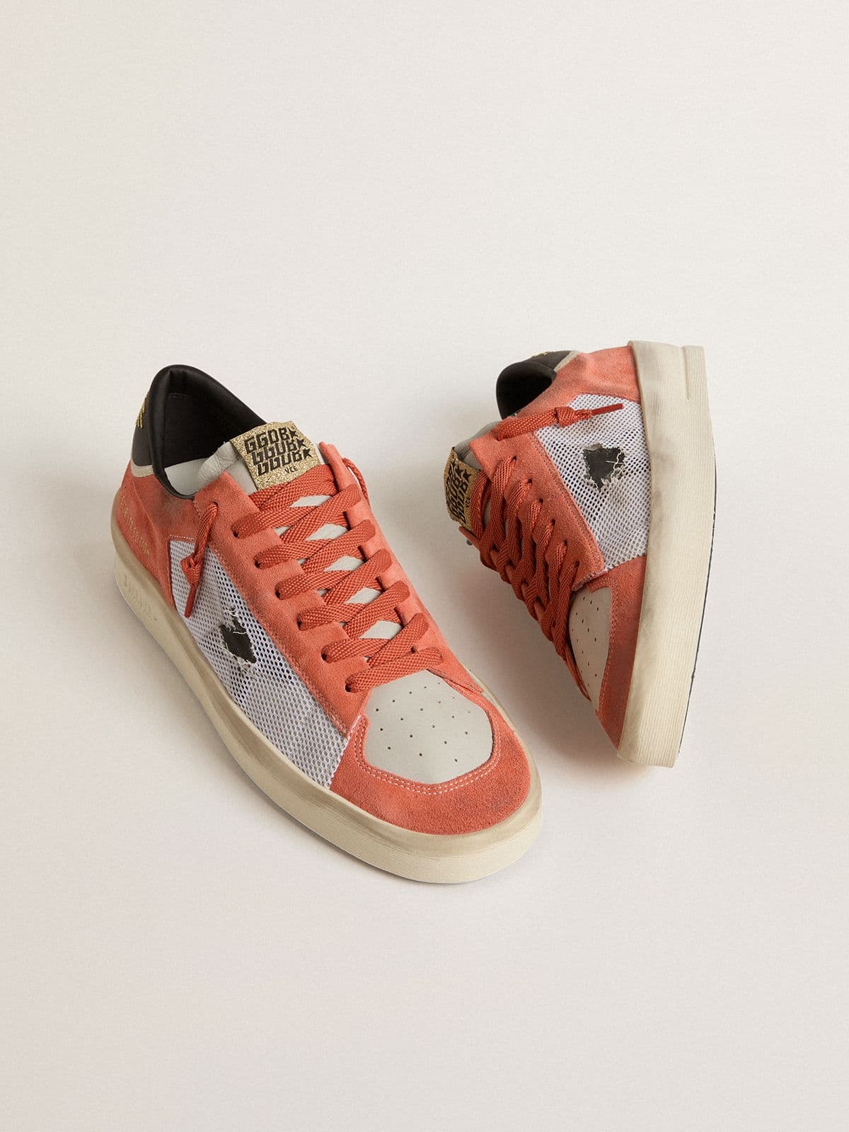 Golden Goose Stardan LTD in coral-colored suede and mesh with black leather star