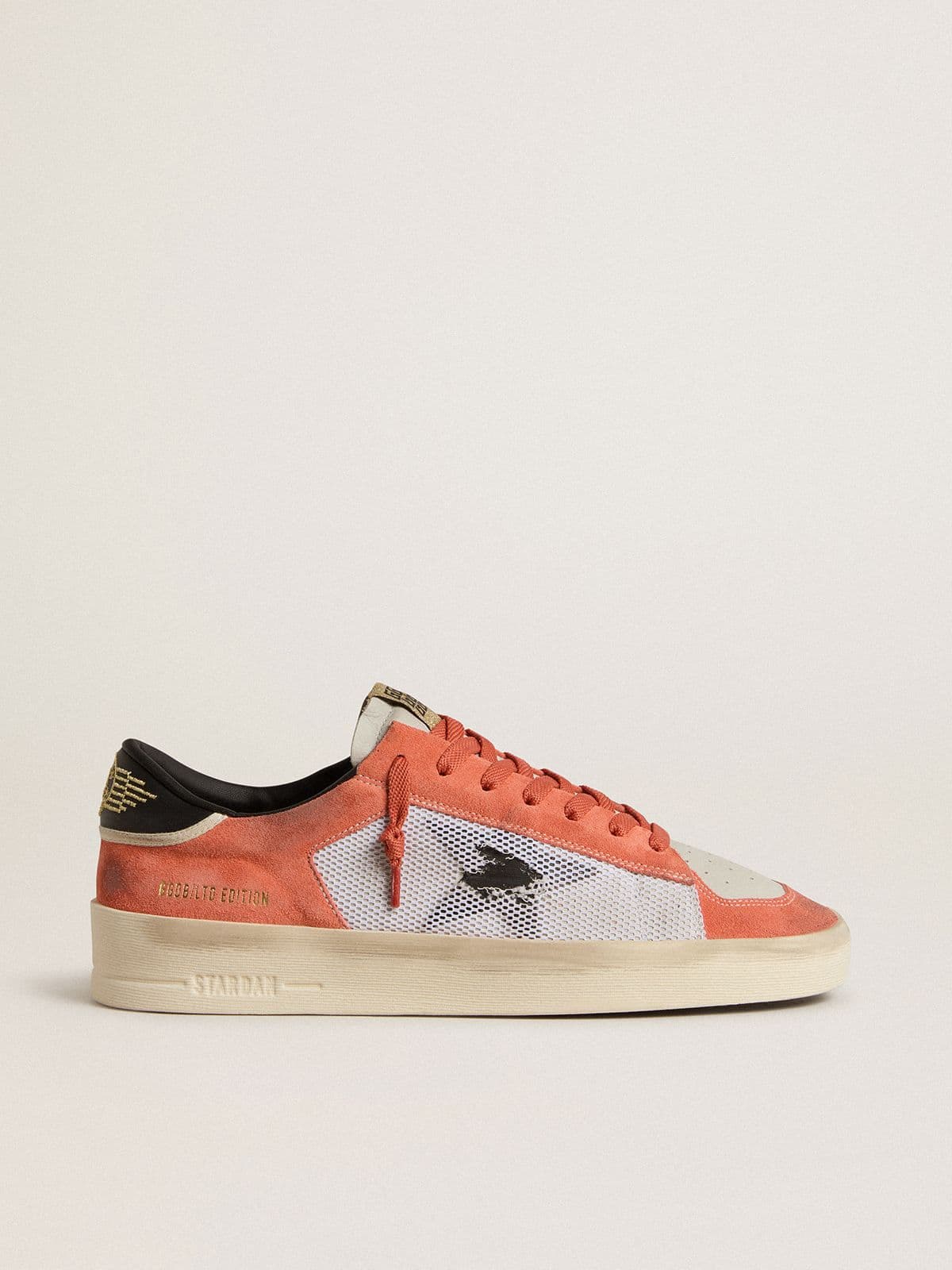 Golden Goose Stardan LTD in coral-colored suede and mesh with black leather star