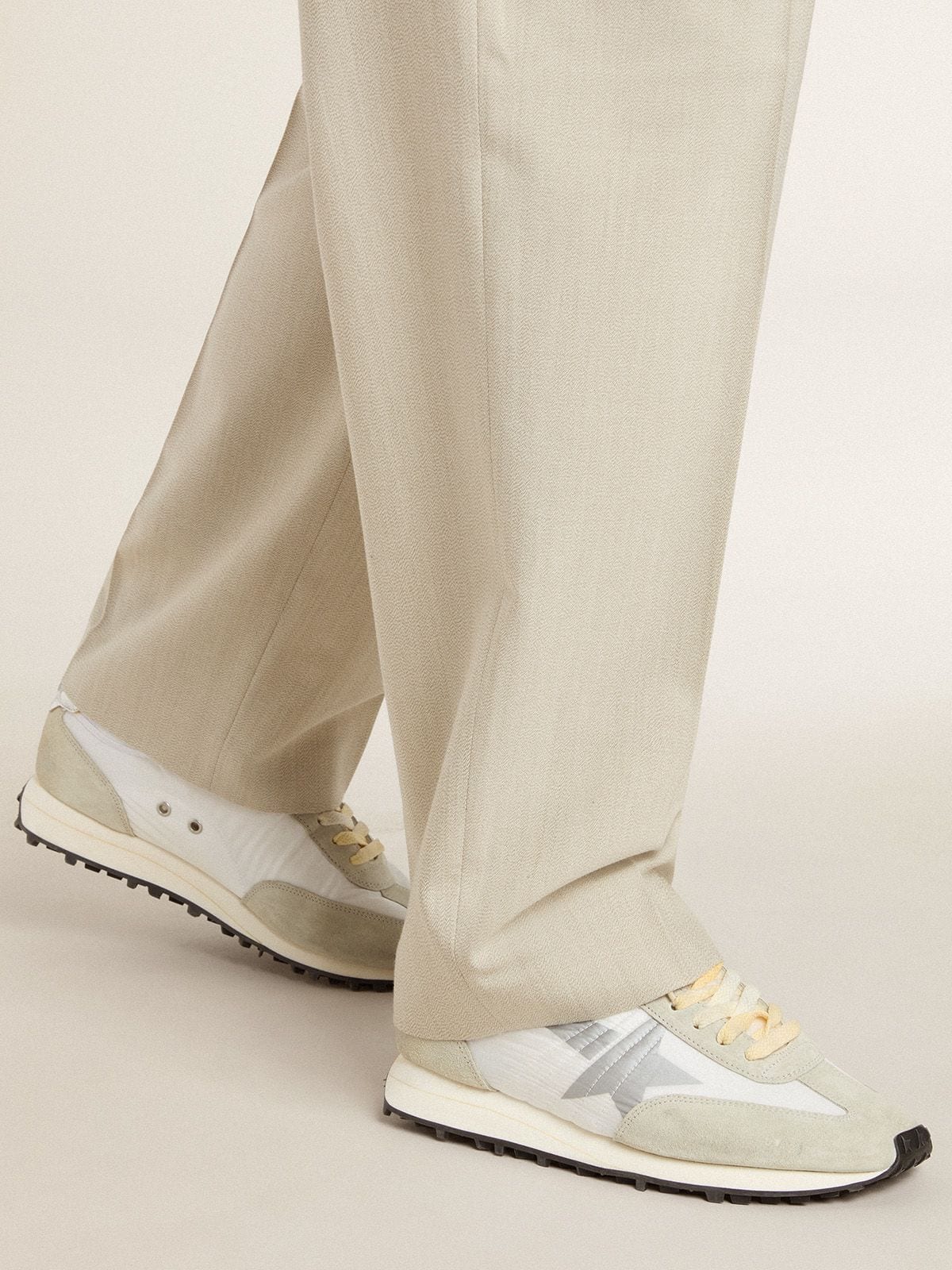 Golden Goose Men’s Marathon with white nylon upper and silver star