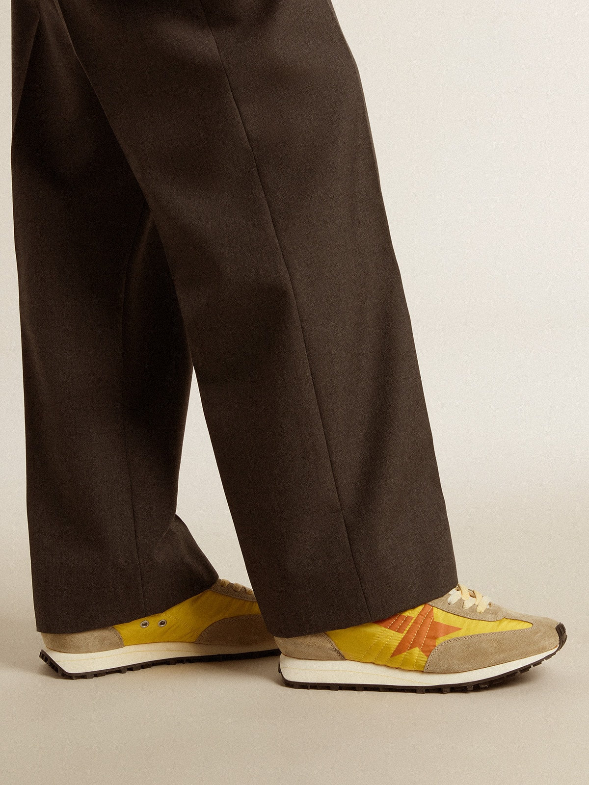 Golden Goose Men’s Marathon with yellow nylon upper and orange star