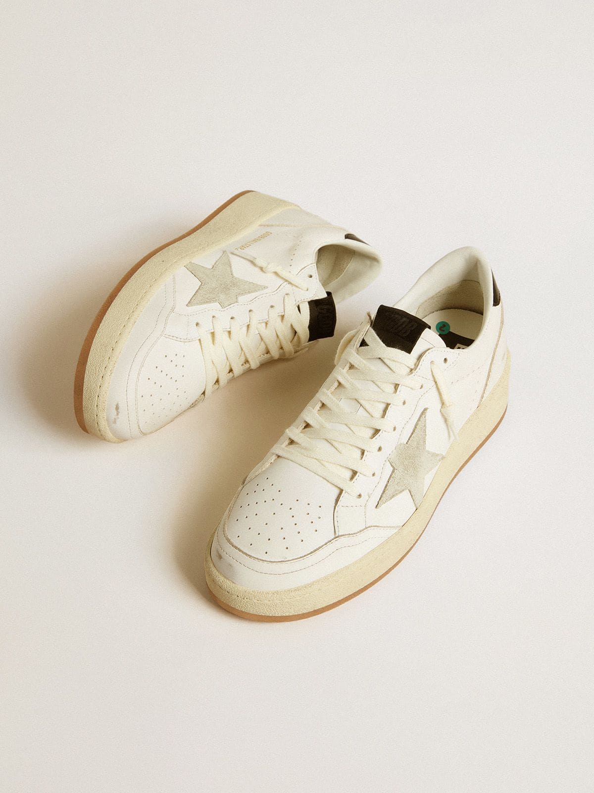 Golden Goose Ball Star with ice-gray suede star and glossy black leather heel tab