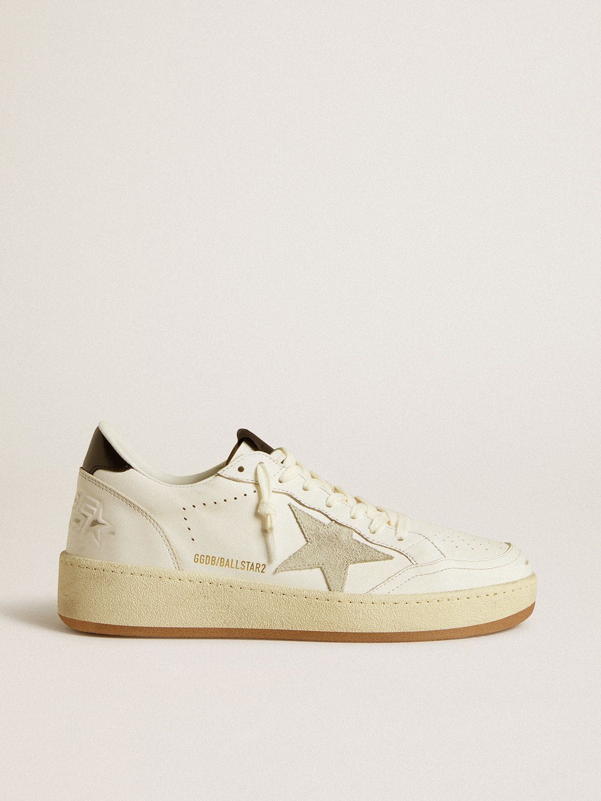 Golden Goose Ball Star with ice-gray suede star and glossy black leather heel tab