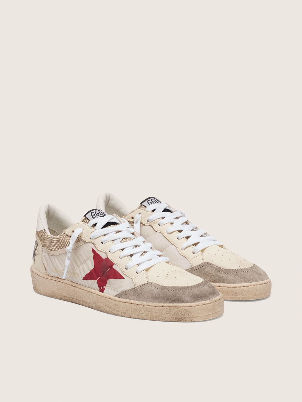 Golden Goose Ball Star in nylon and white mesh with red nylon star and white leather heel tab