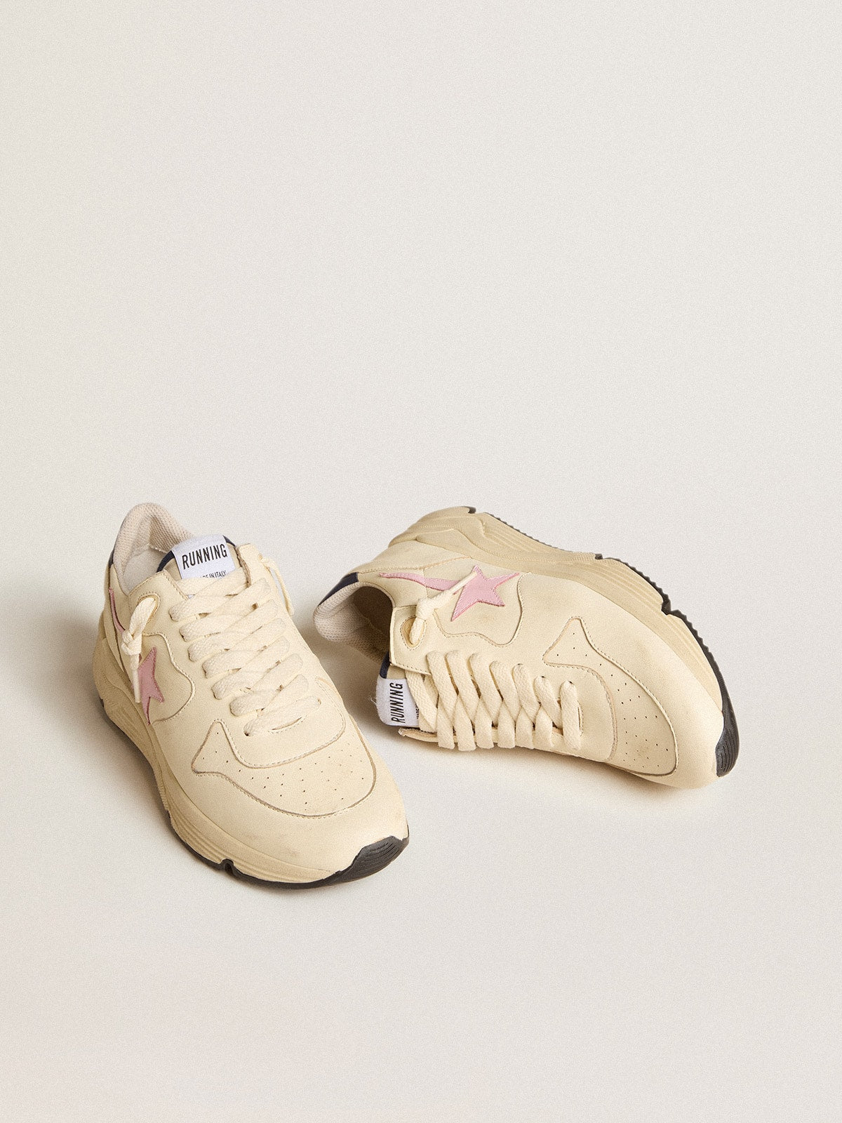 Golden Goose Women's Running Sole in nappa leather with pink leather star and blue leather heel tab