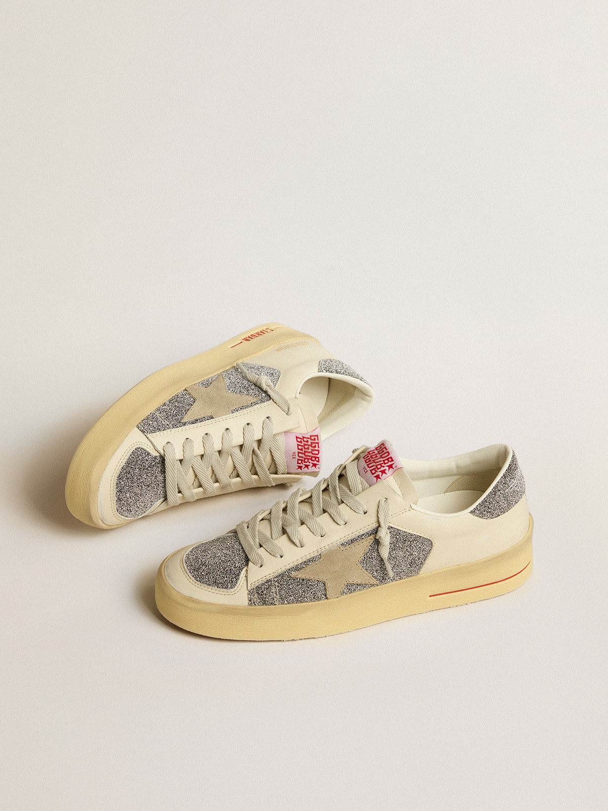 Golden Goose Women's Stardan in suede with sand star and silver Swarovski crystal inserts