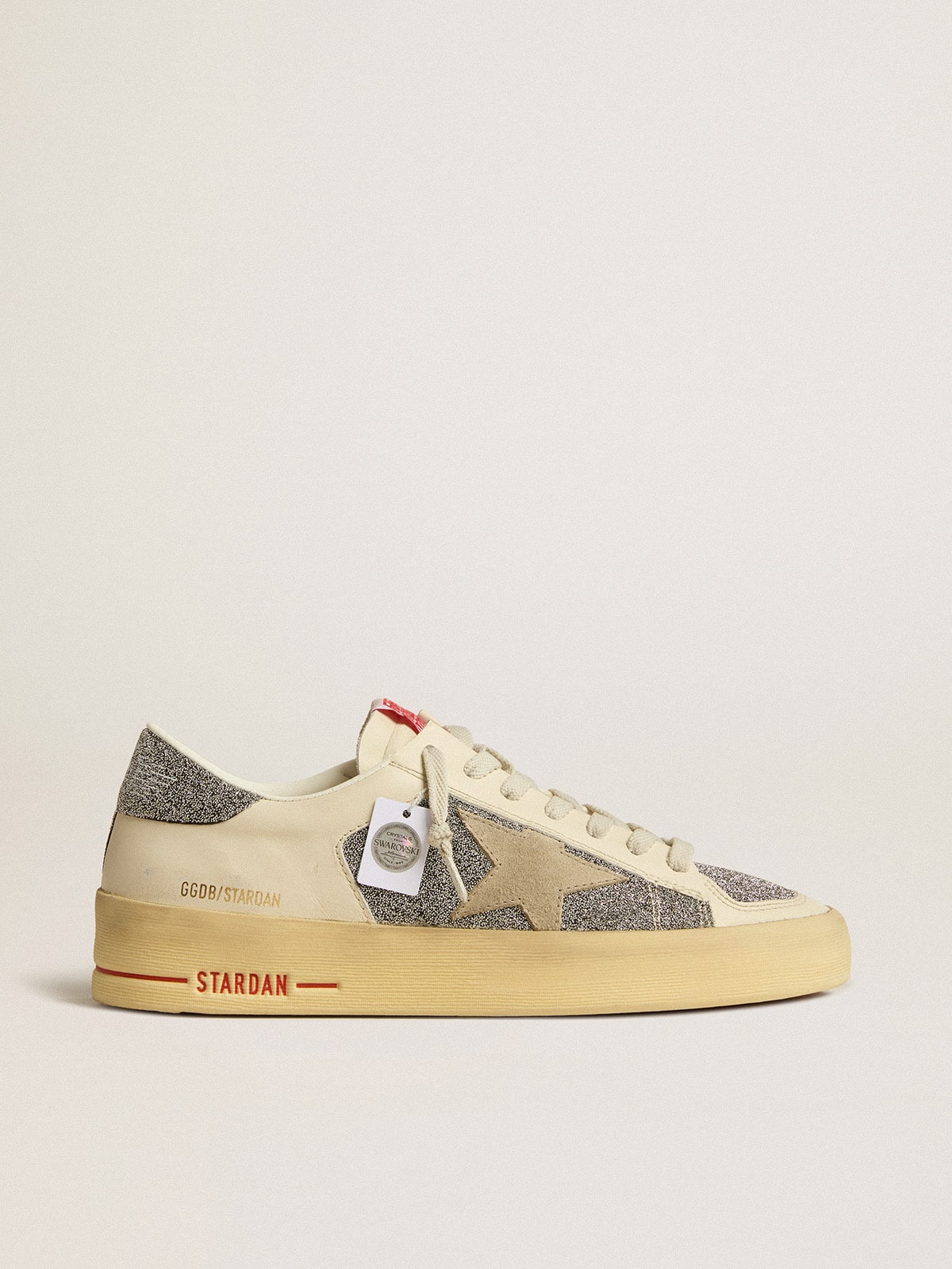 Golden Goose Women's Stardan in suede with sand star and silver Swarovski crystal inserts