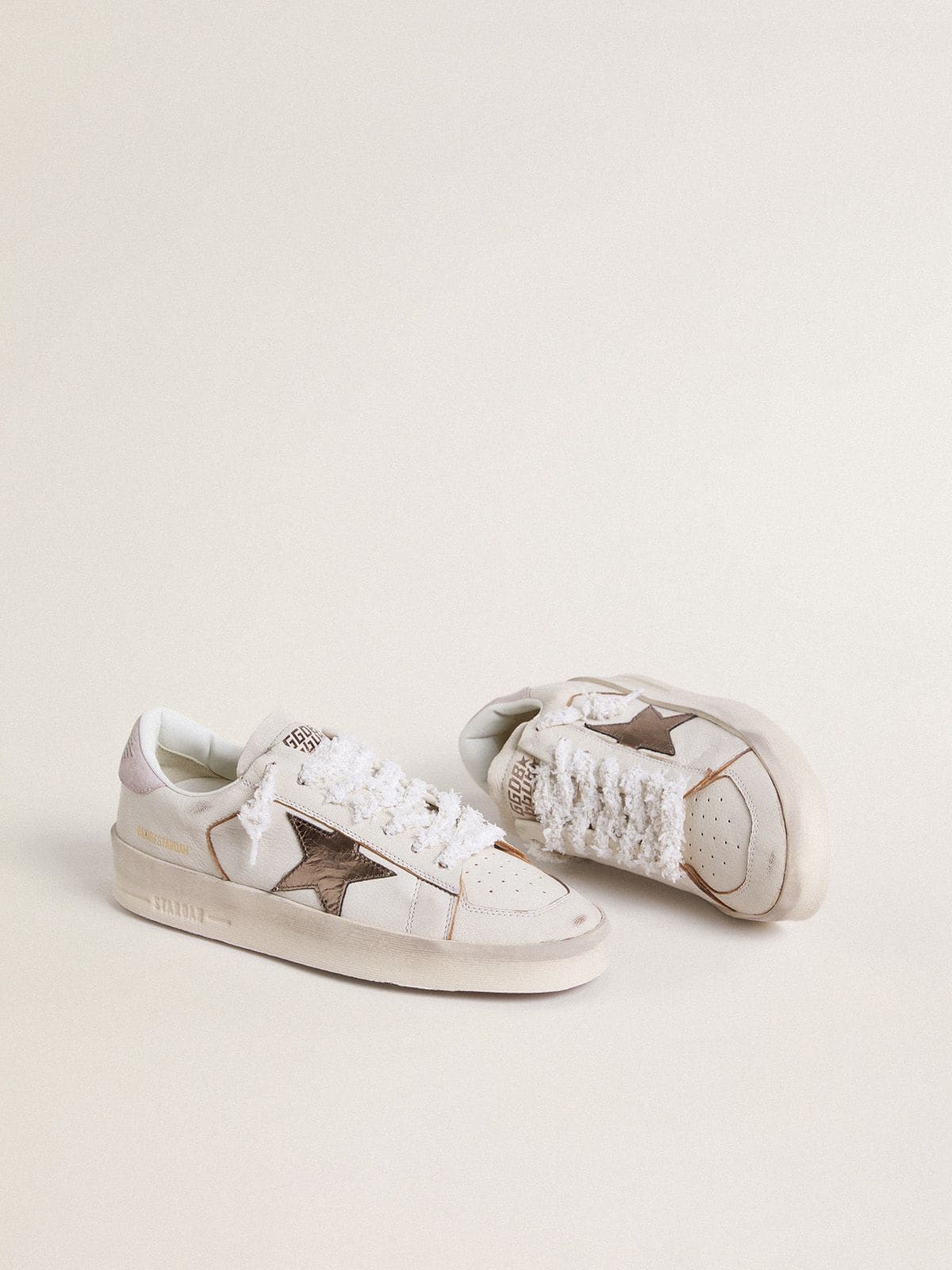 Golden Goose Stardan in nappa leather with metallic silver leather star and pink suede heel tab