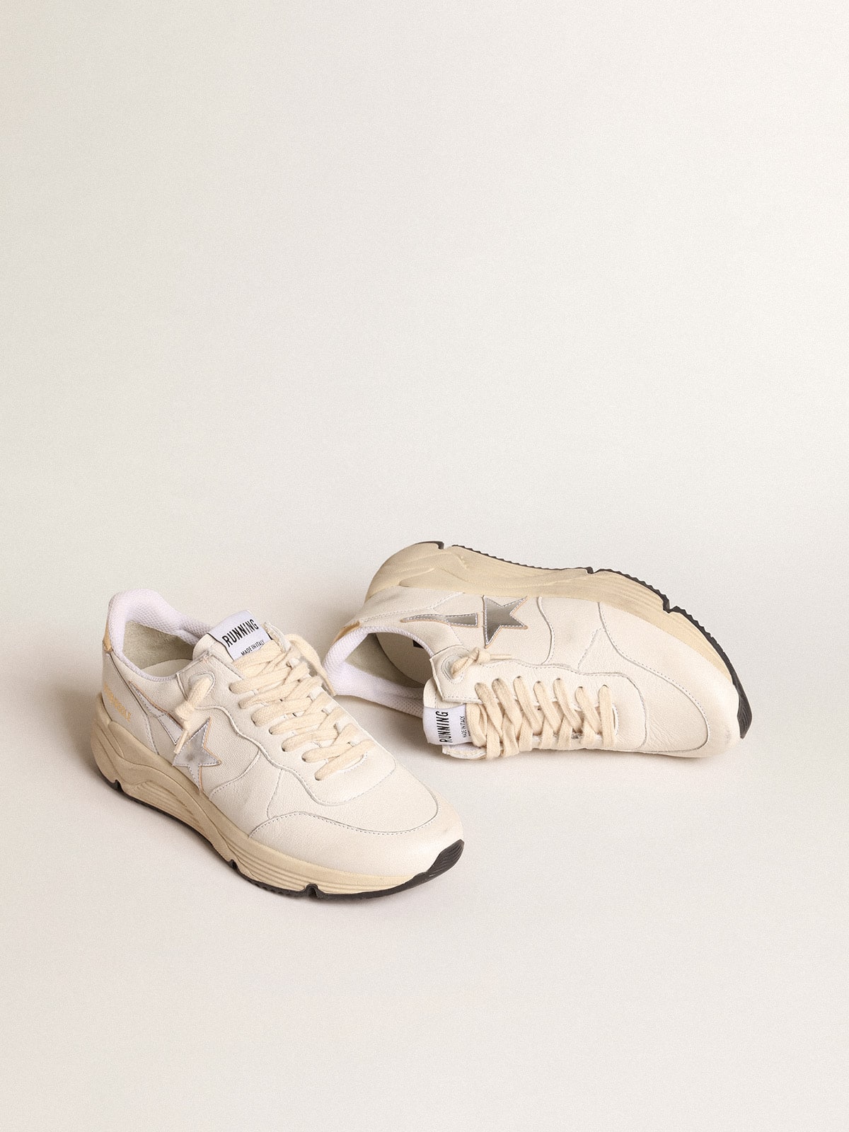 Golden Goose Running Sole in nappa with silver star and gold leather heel tab