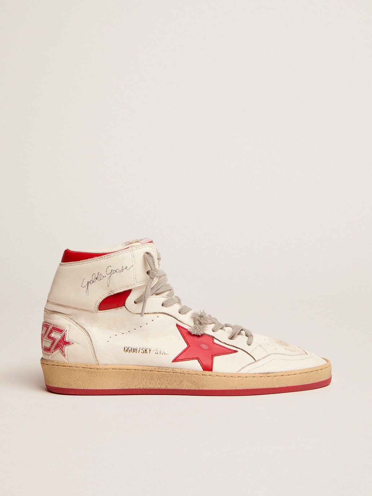 Golden Goose Women's Sky-Star in white nappa with red star and heel tab