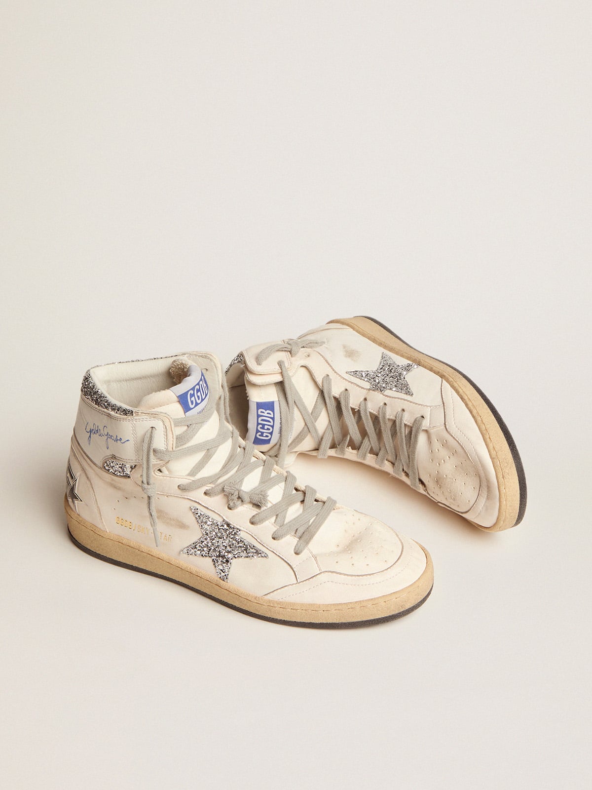 Golden Goose Women's Sky-Star with signature on the ankle and silver inserts