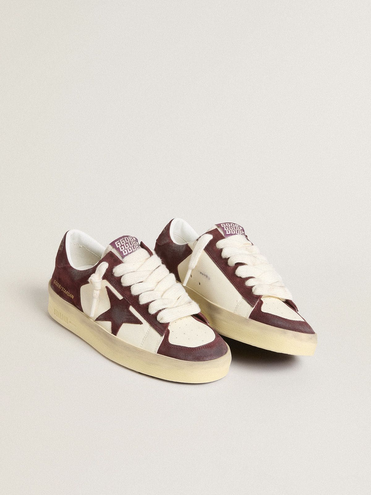 Golden Goose Women’s Stardan in white nappa with burgundy suede star and heel tab