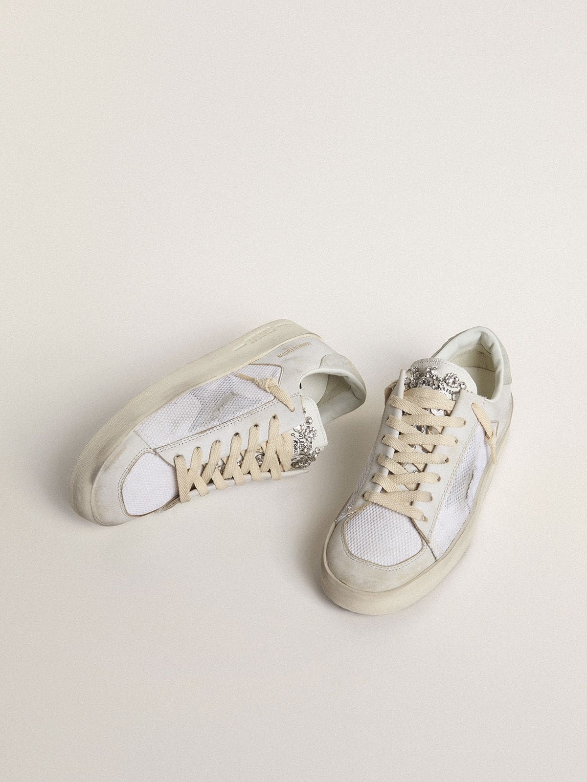 Golden Goose Stardan LTD in white leather with star and heel tab in ice-gray suede
