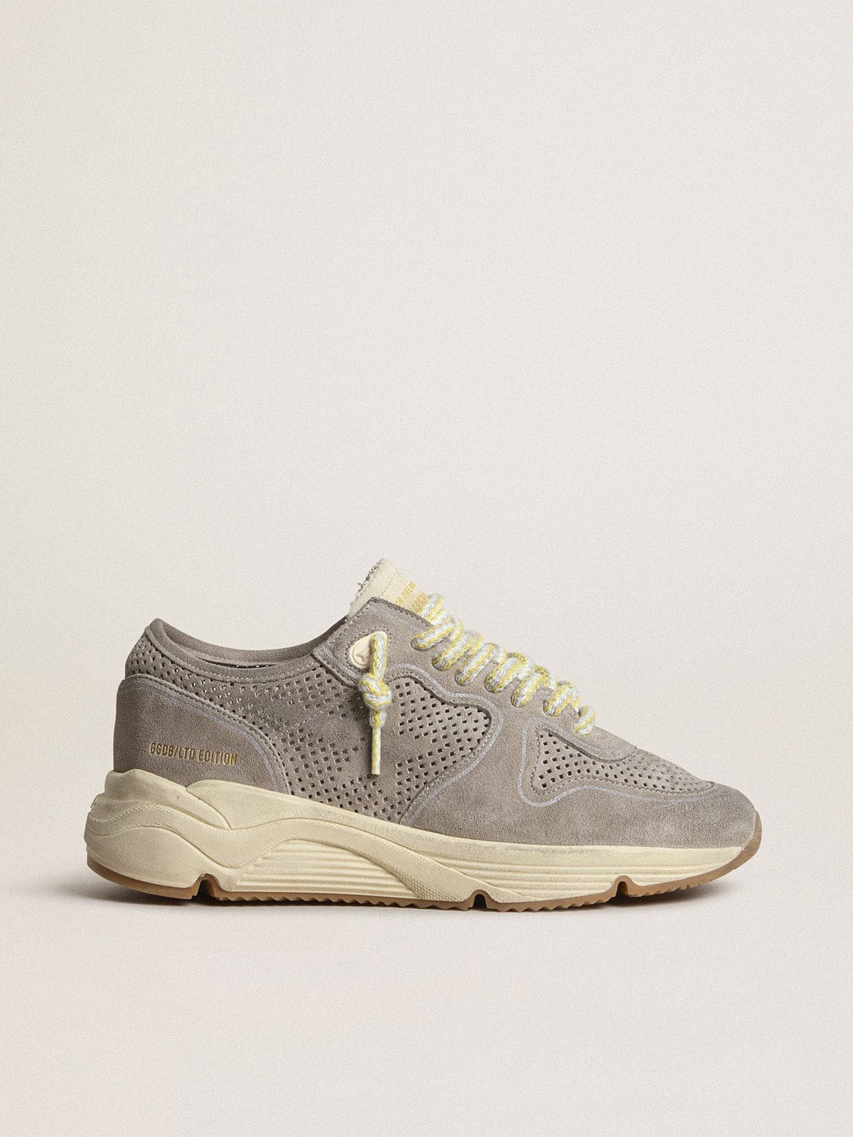 Golden Goose Women's Running Sole in gray suede with gray suede star and heel tab