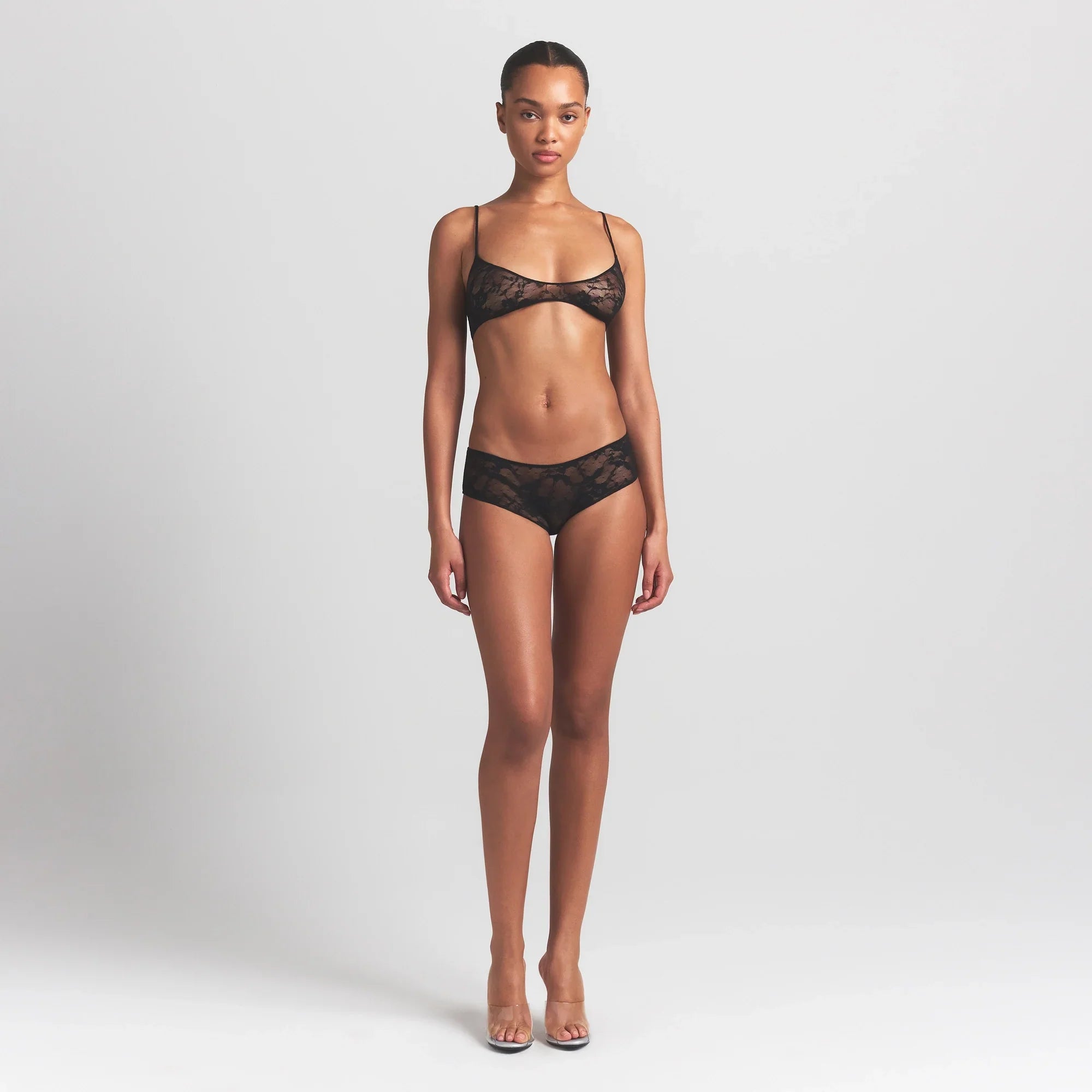 SKIMS STRETCH LACE HIPSTER | SOOT