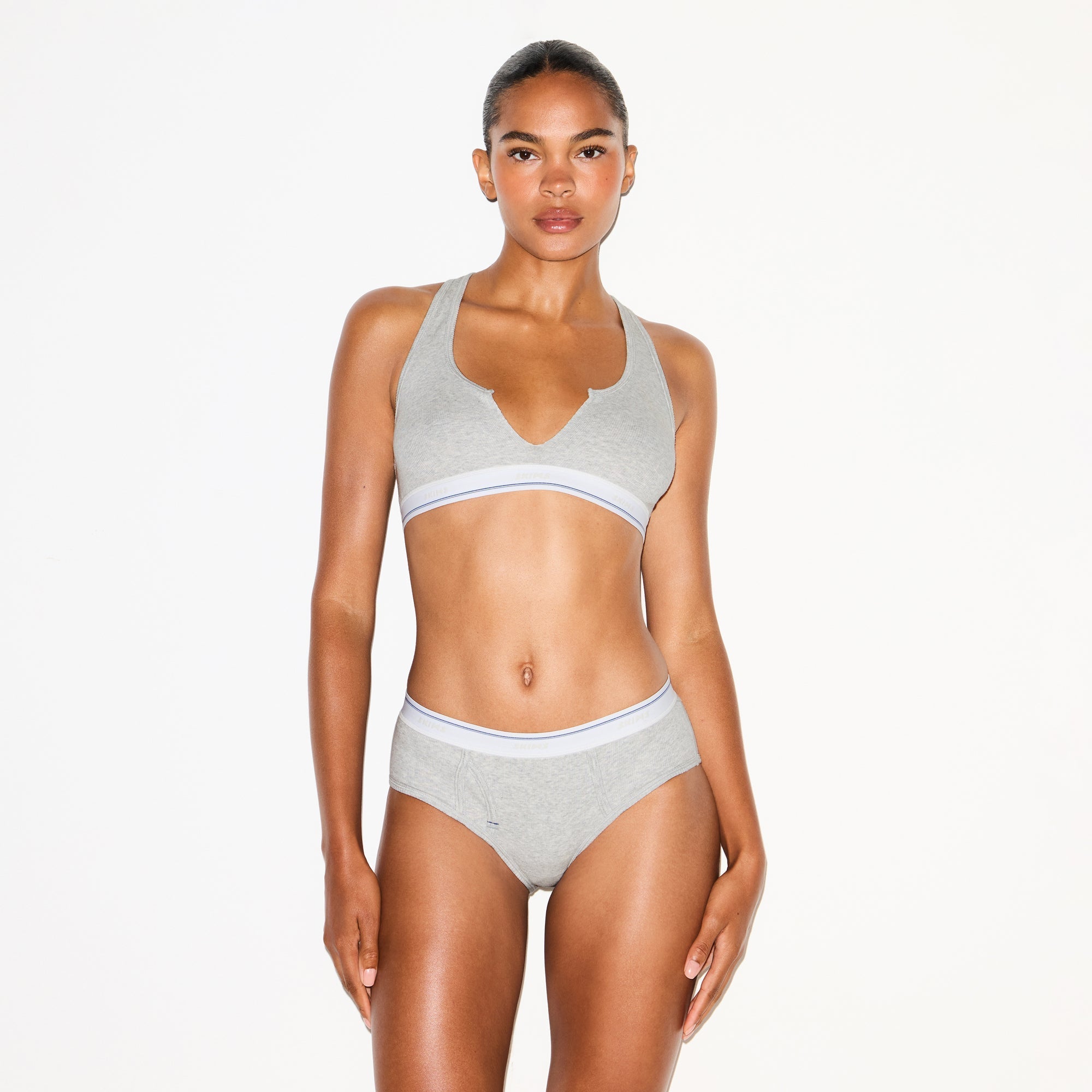 SKIMS COTTON RIB HIPSTER | LIGHT HEATHER GREY STRIPE