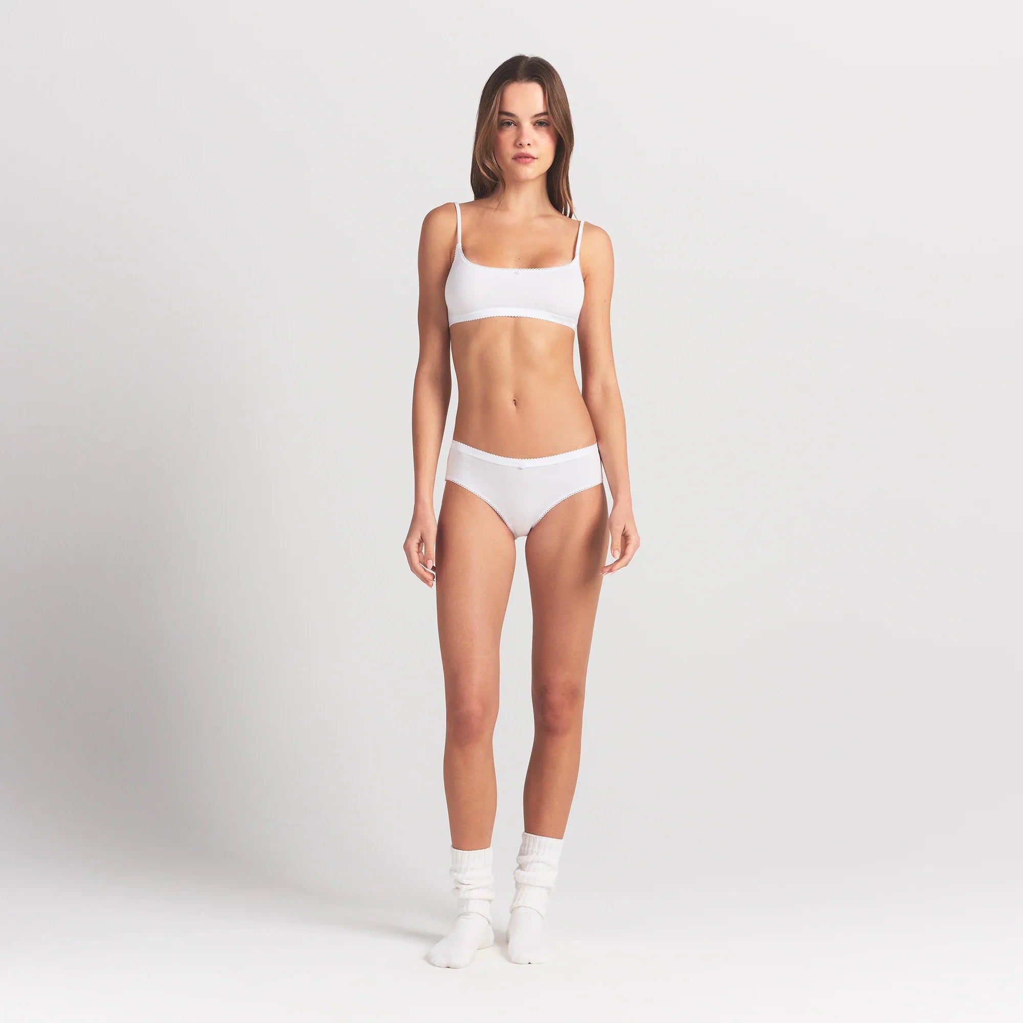 SKIMS LIGHTWEIGHT COTTON LOGO PICOT HIPSTER | SNOW