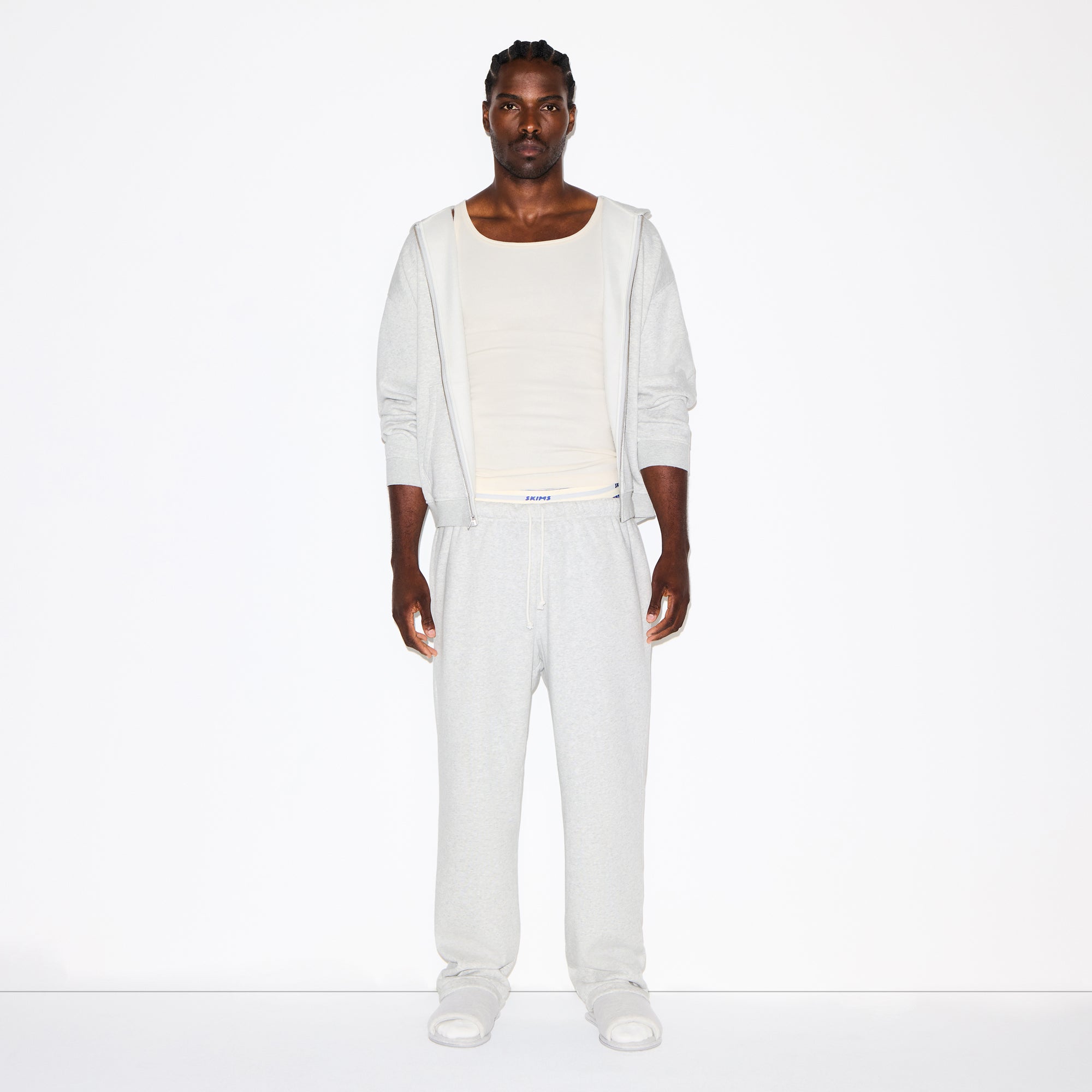 SKIMS FLEECE LOUNGE MENS CLASSIC STRAIGHT LEG PANT | LIGHT HEATHER GREY