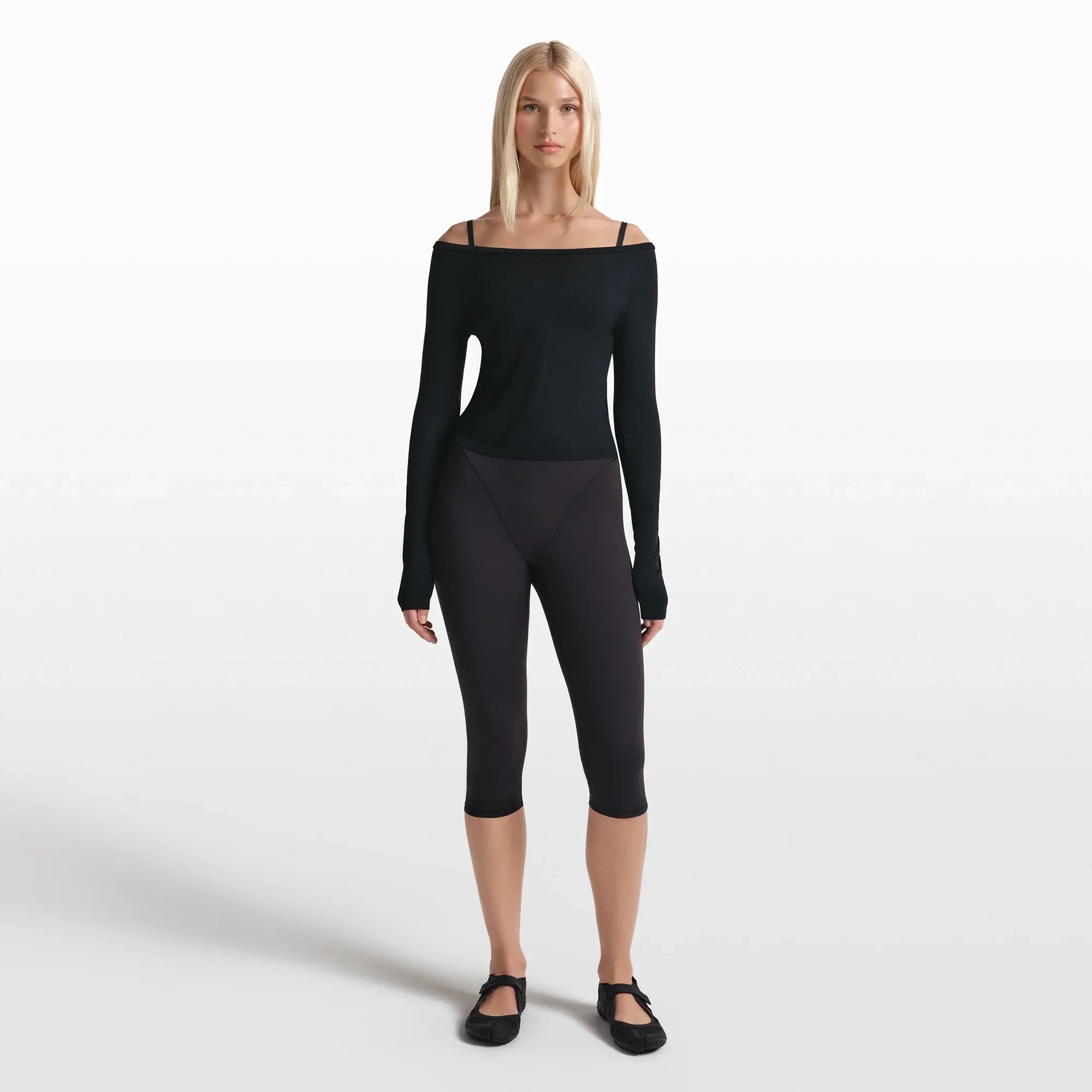 NikeSKIMS STRETCH KNIT LONG SLEEVE BOATNECK TOP | OBSIDIAN