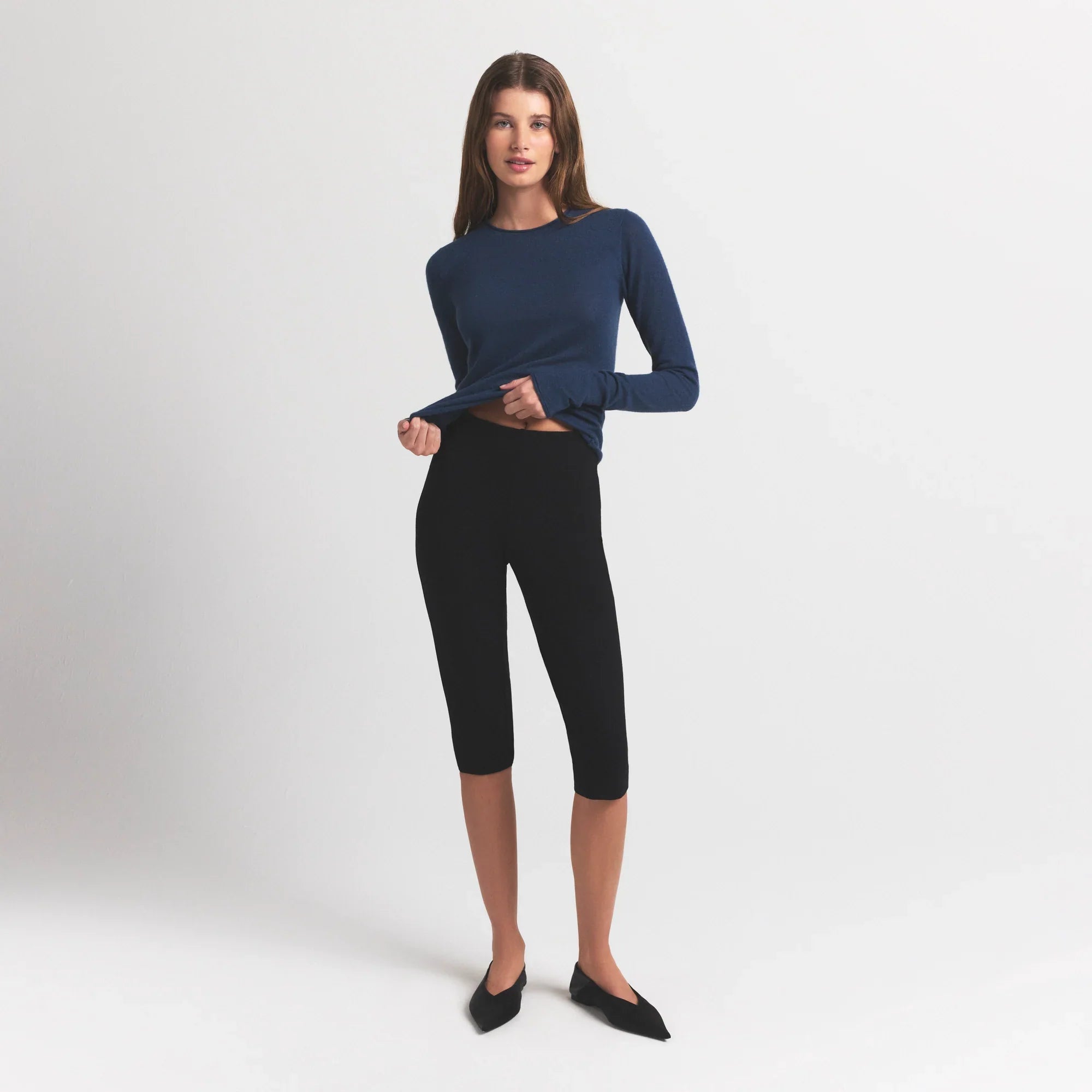 SKIMS FEATHERWEIGHT CASHMERE LONG SLEEVE TOP | INDIGO
