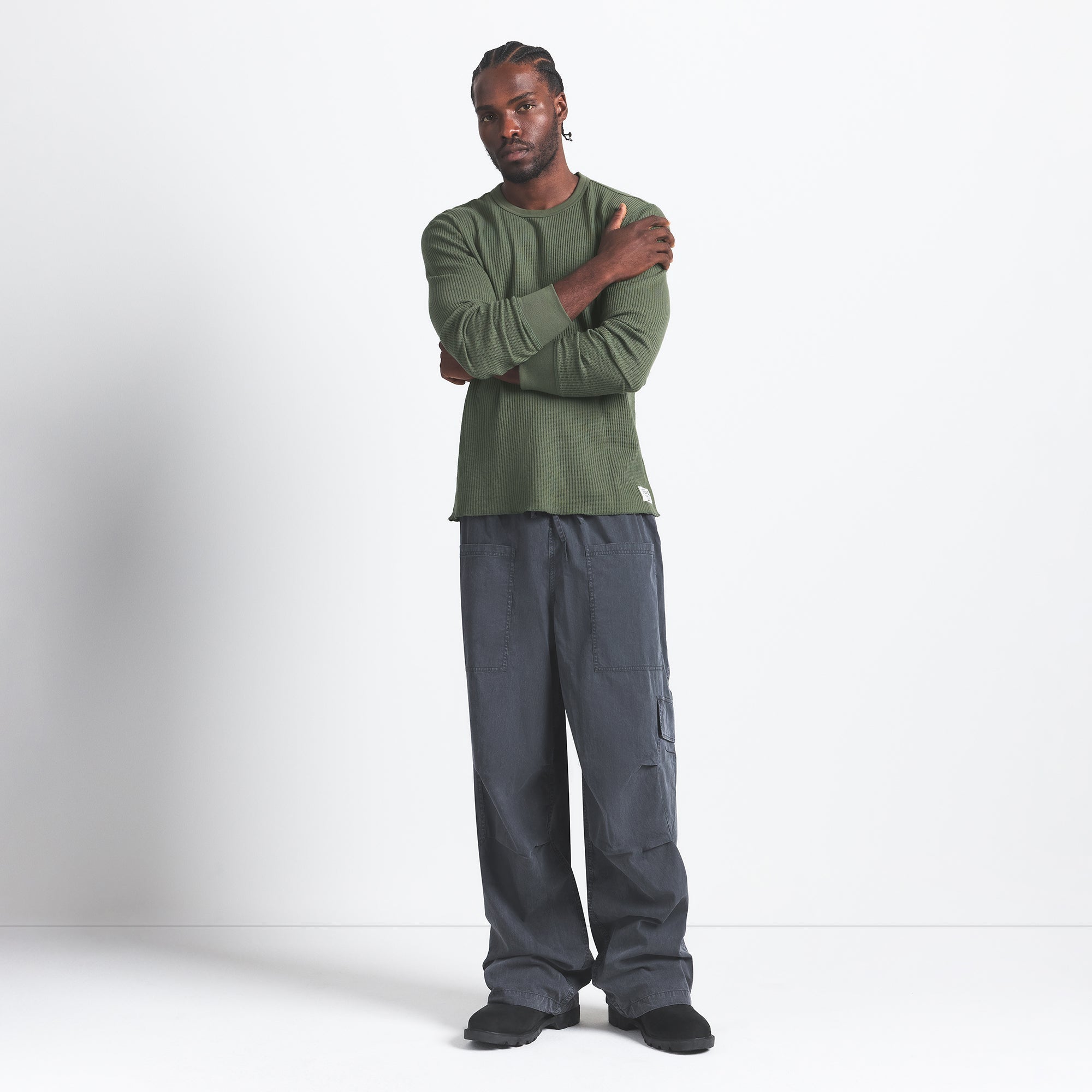 SKIMS WAFFLE MENS LONG SLEEVE TOP | MILITARY GREEN