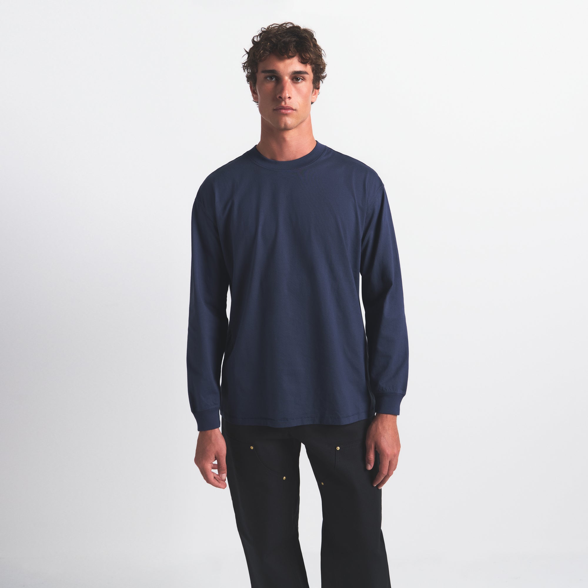 SKIMS HEAVYWEIGHT COTTON MENS RELAXED LONG SLEEVE T-SHIRT | DAMSON